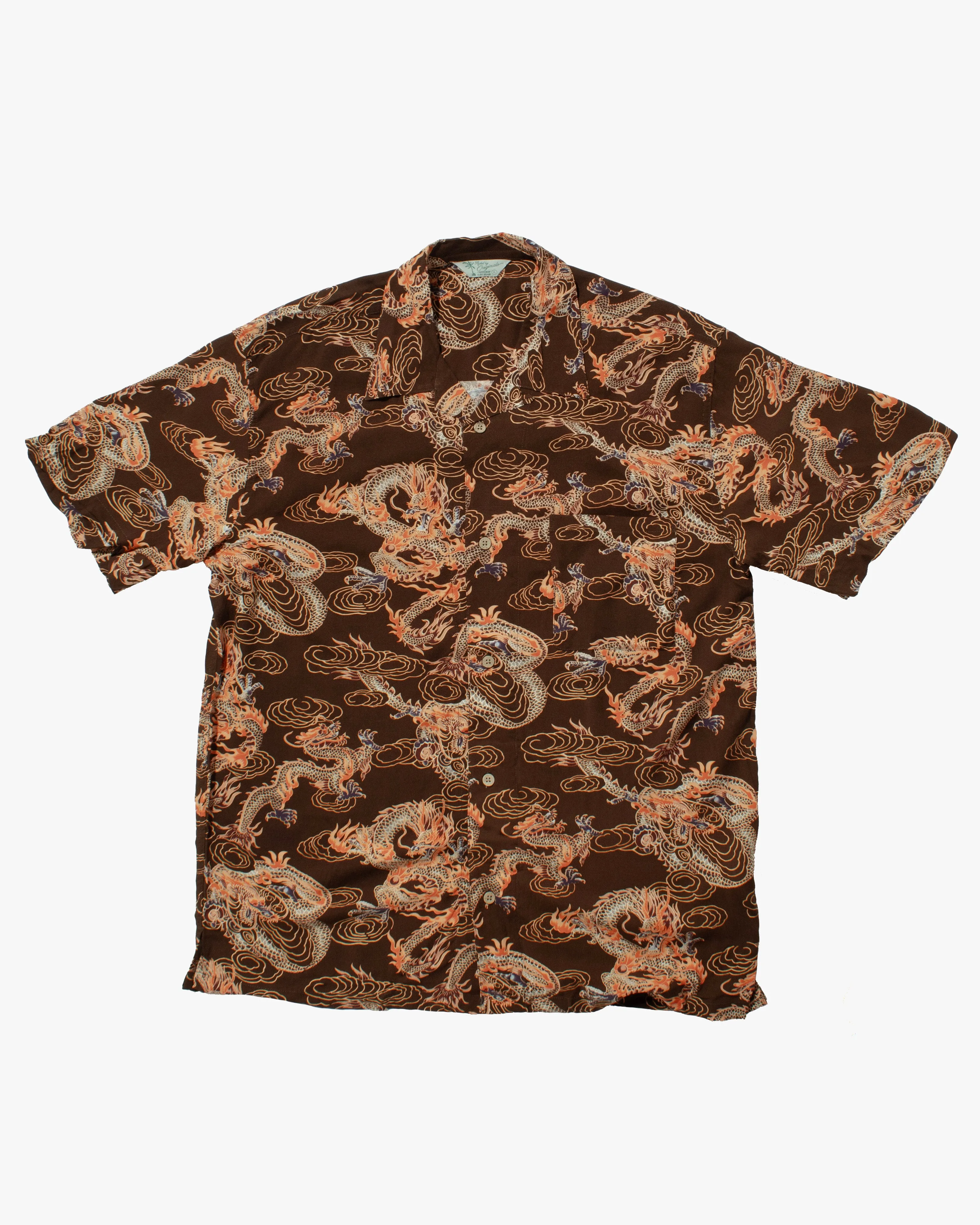 Japanese Repro Shirt, Short Sleeve Aloha Shirt, Styled By Originals Hawaiian Surf, Brown with Dragons - XL sold by Kiriko