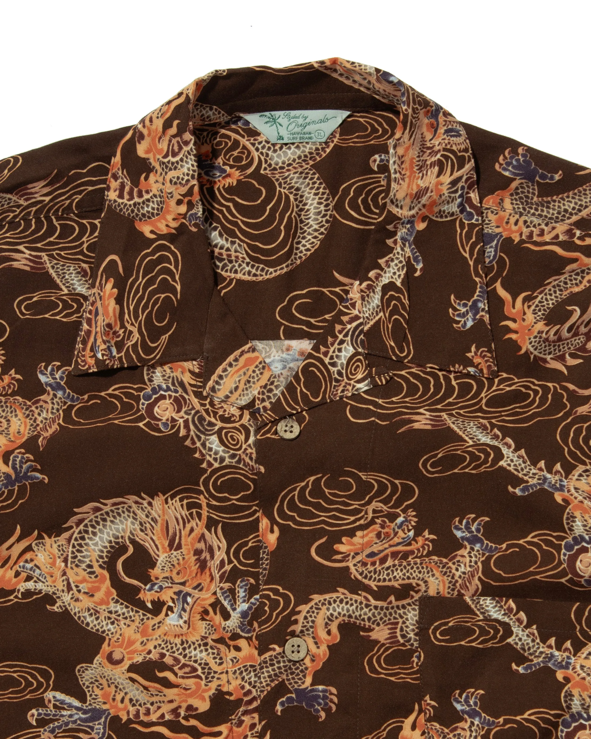 Japanese Repro Shirt, Short Sleeve Aloha Shirt, Styled By Originals Hawaiian Surf, Brown with Dragons - XL sold by Kiriko product image thumbnail 3