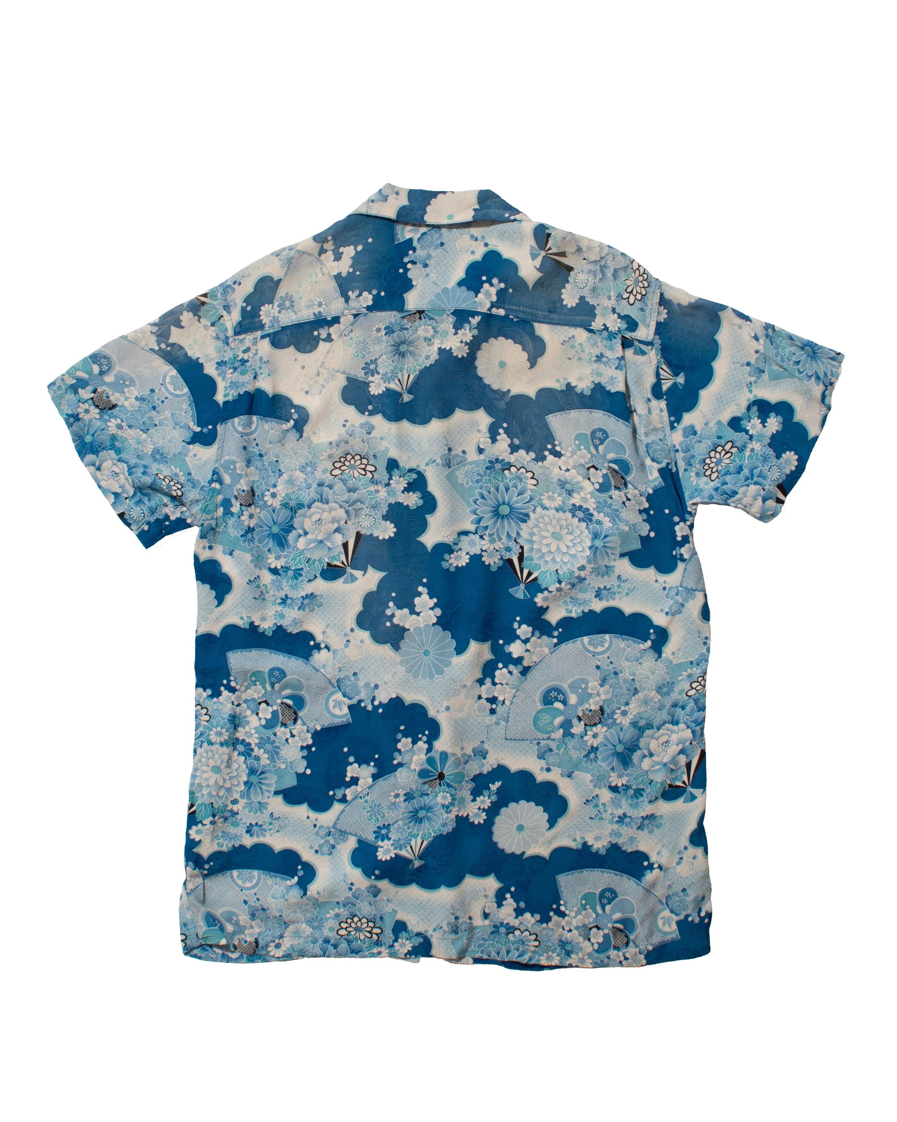 Japanese Repro Shirt, Short Sleeve Aloha Shirt, Naminori Tatsujin, Shades of Blue Floral - L sold by Kiriko product image thumbnail 3
