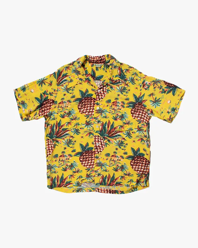 Japanese Repro, Short Sleeve Aloha Shirt, Pine McSwine, Yellow with Pineapple - M sold by Kiriko