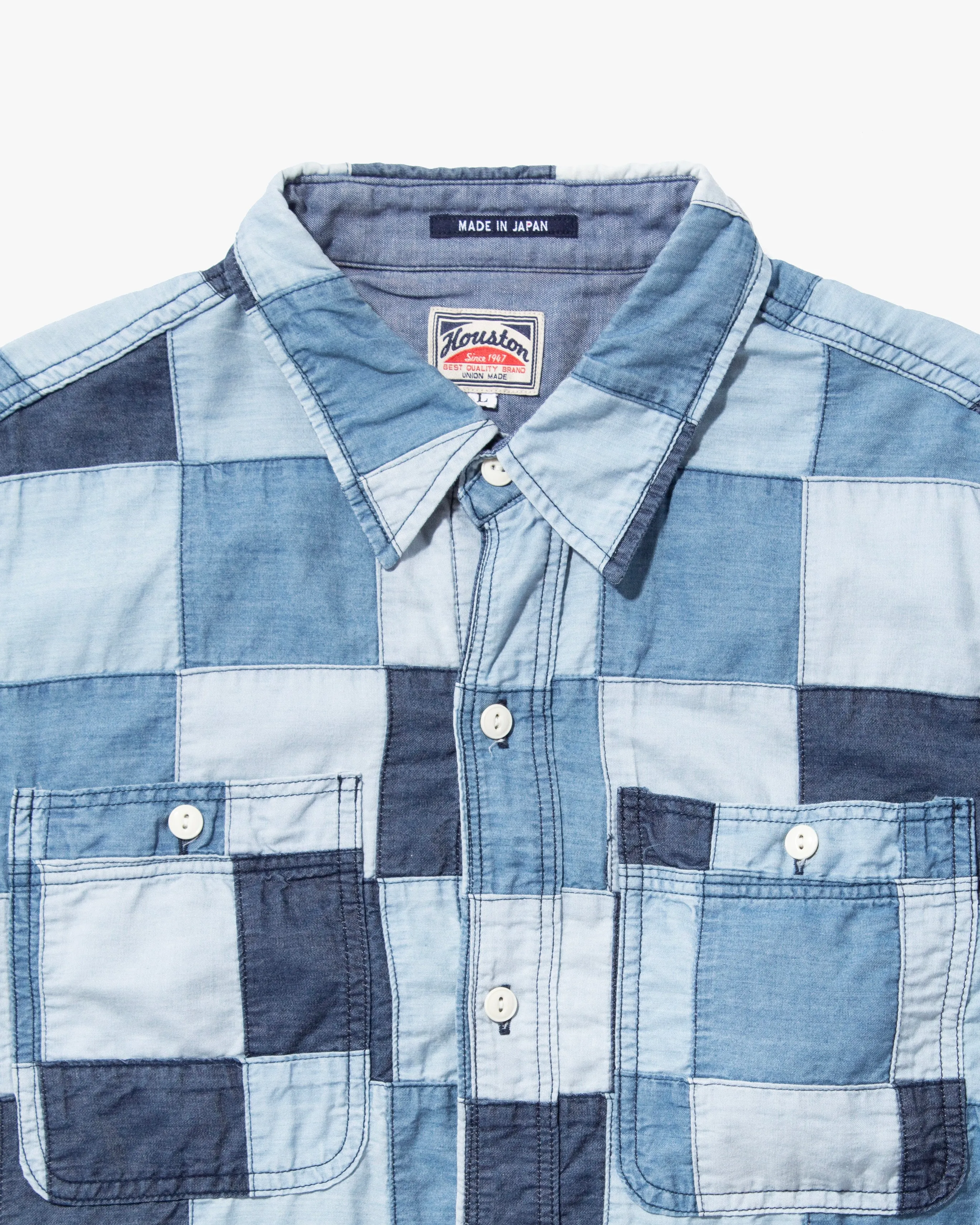 Japanese Repro Button Up Shirt, Short Sleeve, Houston, Denim Patchwork - L sold by Kiriko product image thumbnail 2