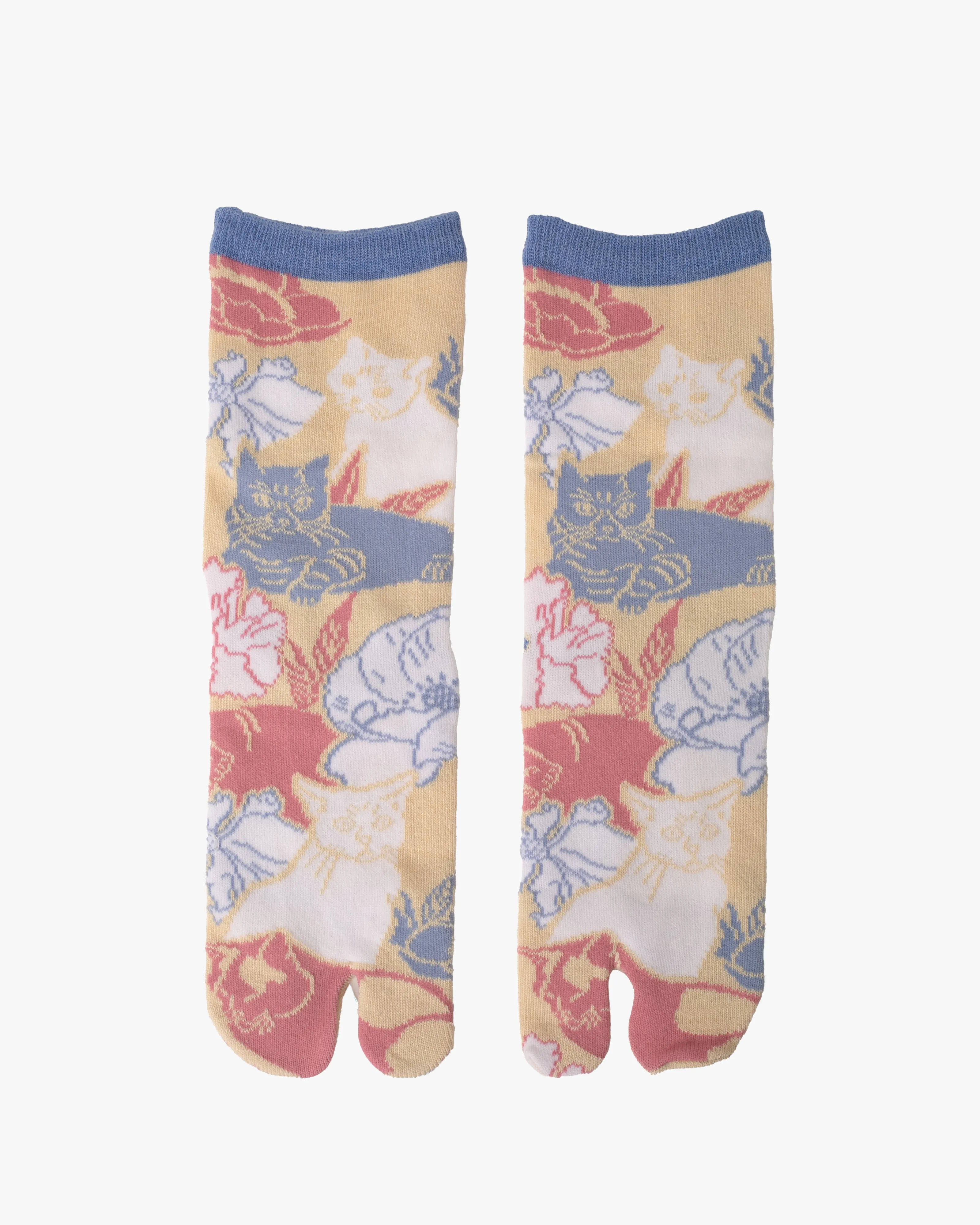 Wa Modern, Tabi Socks, Crew, Cat and Flowers, Yellow (S/M) sold by Kiriko product image thumbnail 2