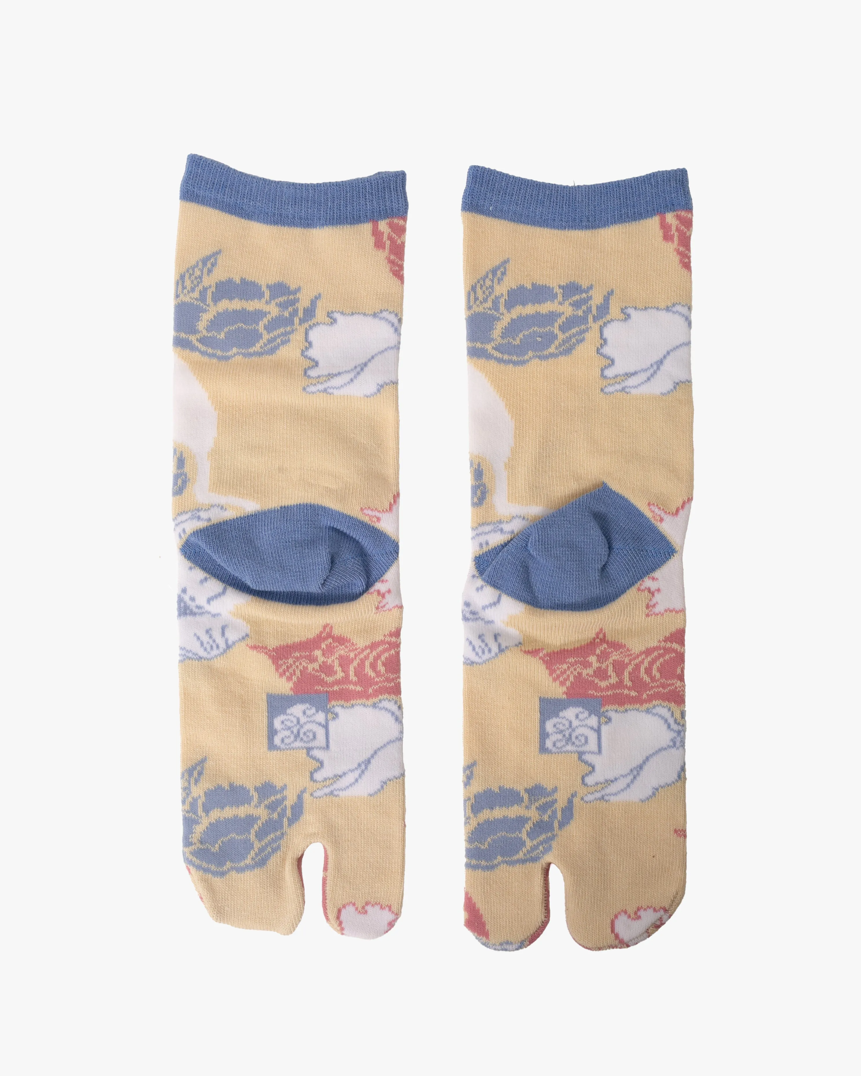 Wa Modern, Tabi Socks, Crew, Cat and Flowers, Yellow (S/M) sold by Kiriko product image thumbnail 3
