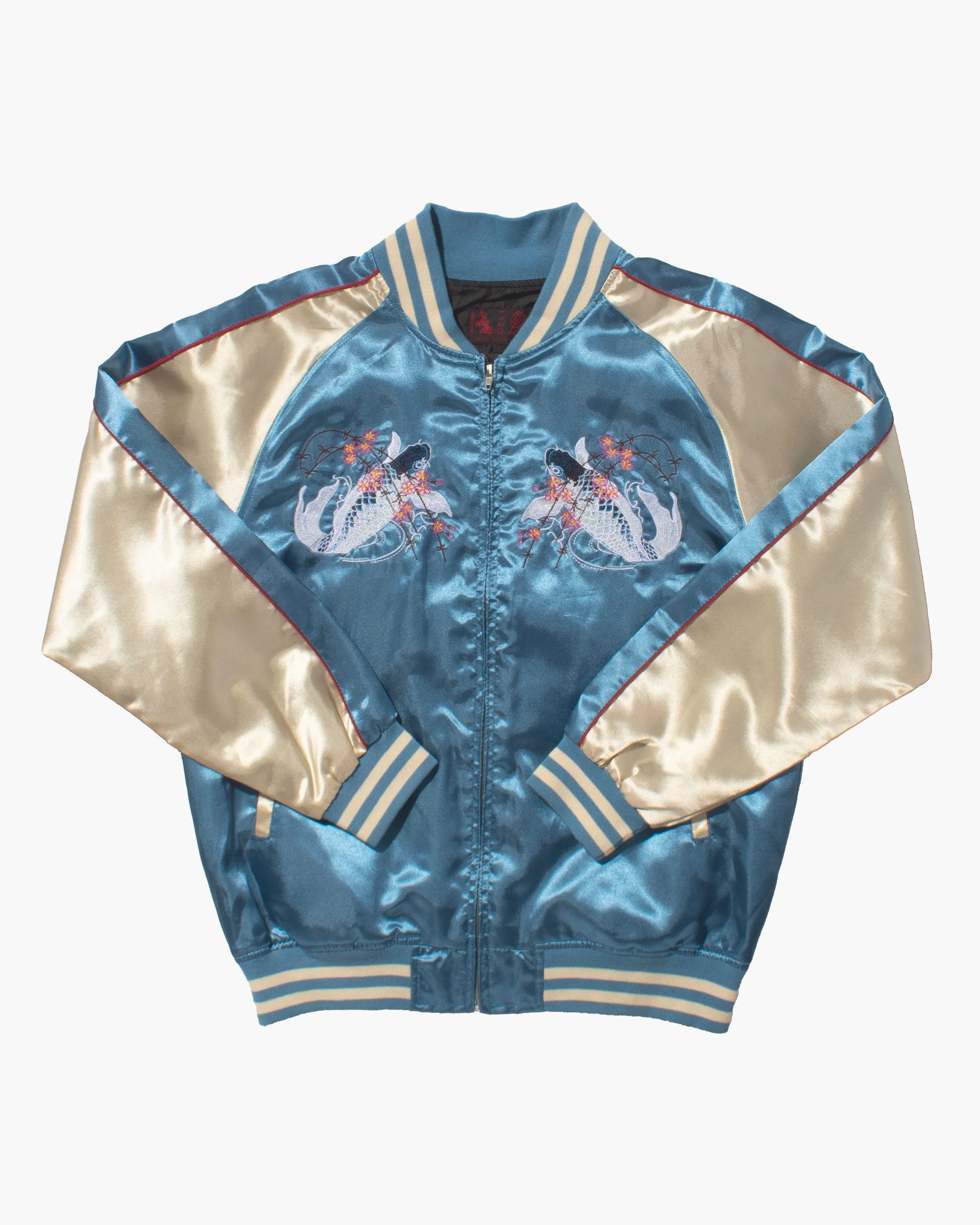 Japanese Repro Souvenir Jacket, Blue with Carp sold by Kiriko