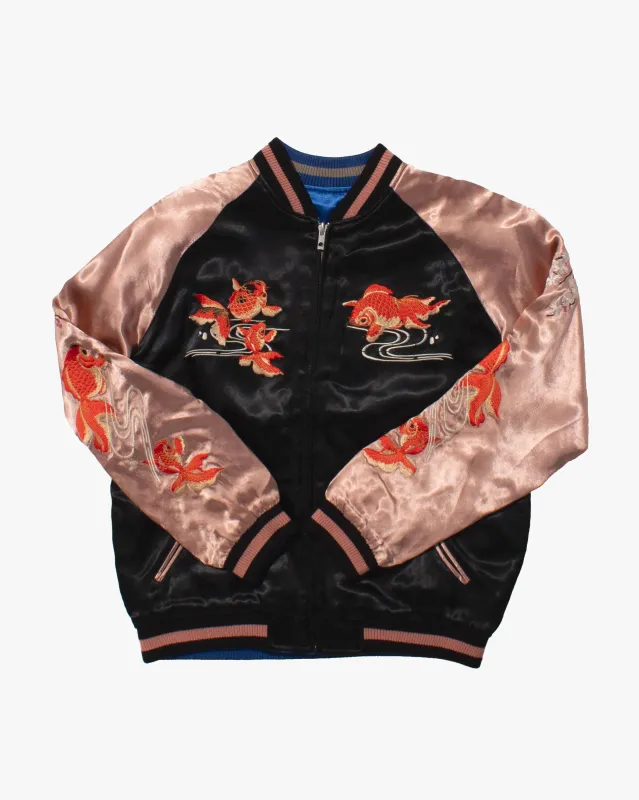Japanese Repro Souvenir Jacket, Reversible, Black with Goldfish sold by Kiriko