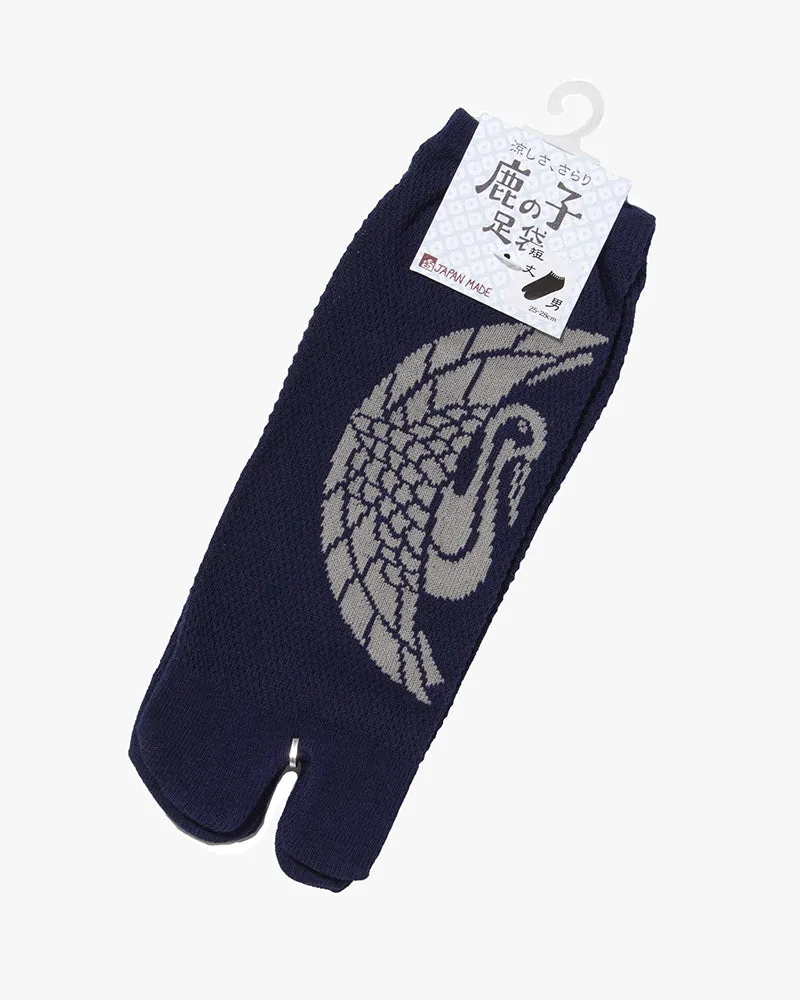 Wa Modern, Tabi Socks, Ankle, Navy with Silver Bird- M/L sold by Kiriko
