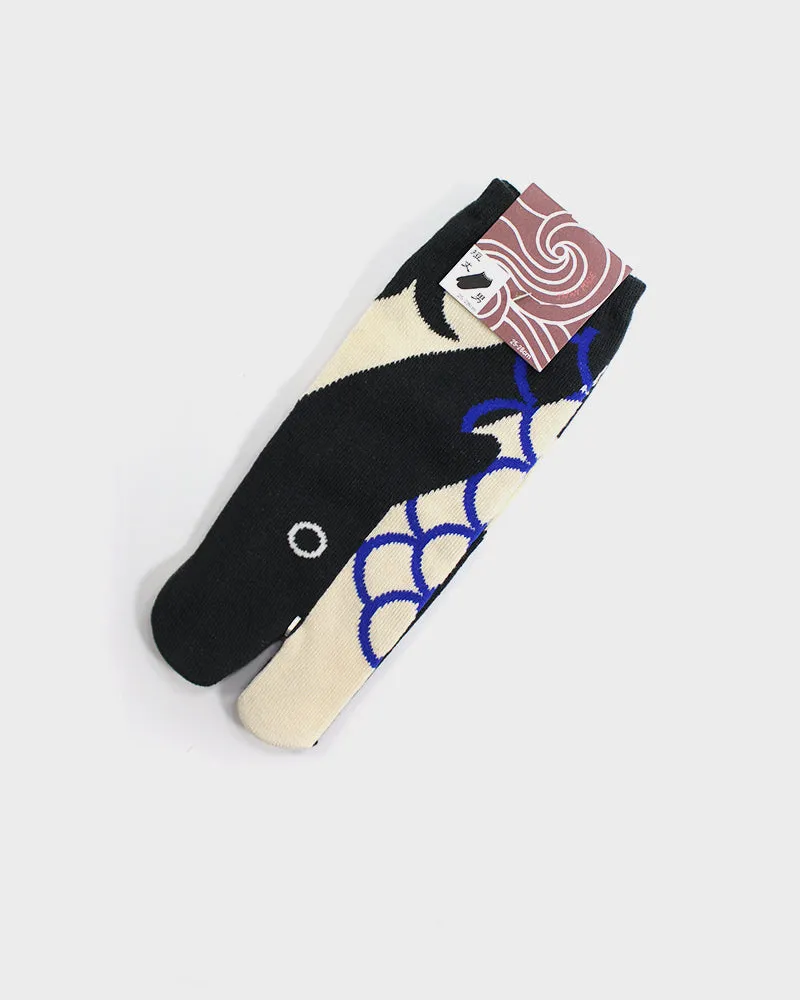 Wa-Modern, Tabi Socks, Ankle, Whale, Charcoal with Cream and Blue (M/L) sold by Kiriko
