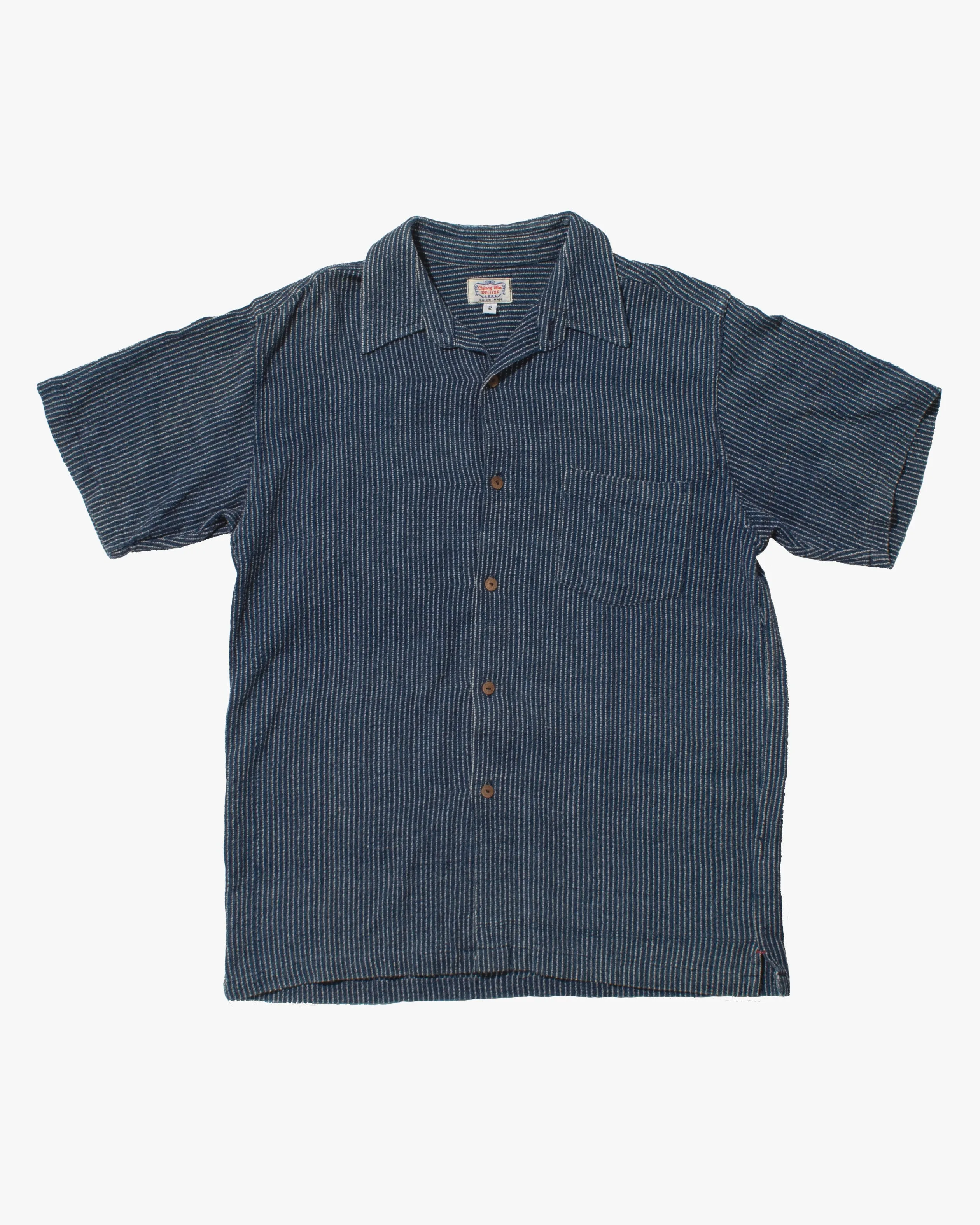 Japanese Repro Button Up Shirt, L, Gaijin Made, Embroidered Striped Navy sold by Kiriko