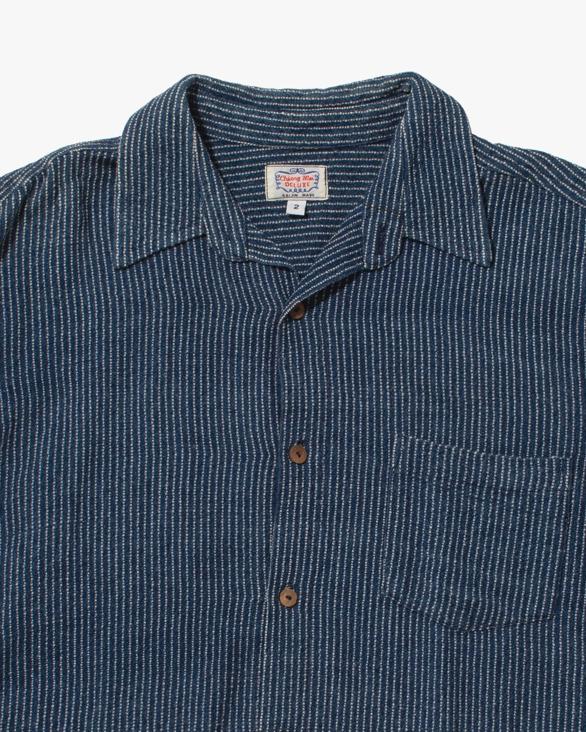 Japanese Repro Button Up Shirt, L, Gaijin Made, Embroidered Striped Navy sold by Kiriko product image thumbnail 2