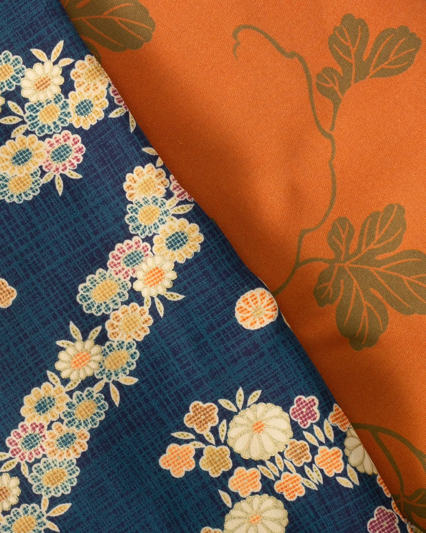 Kiriko Original Scarf, Infinity, Kimono, Navy Plaid Floral and Orange with Greenery sold by Kiriko product image thumbnail 3