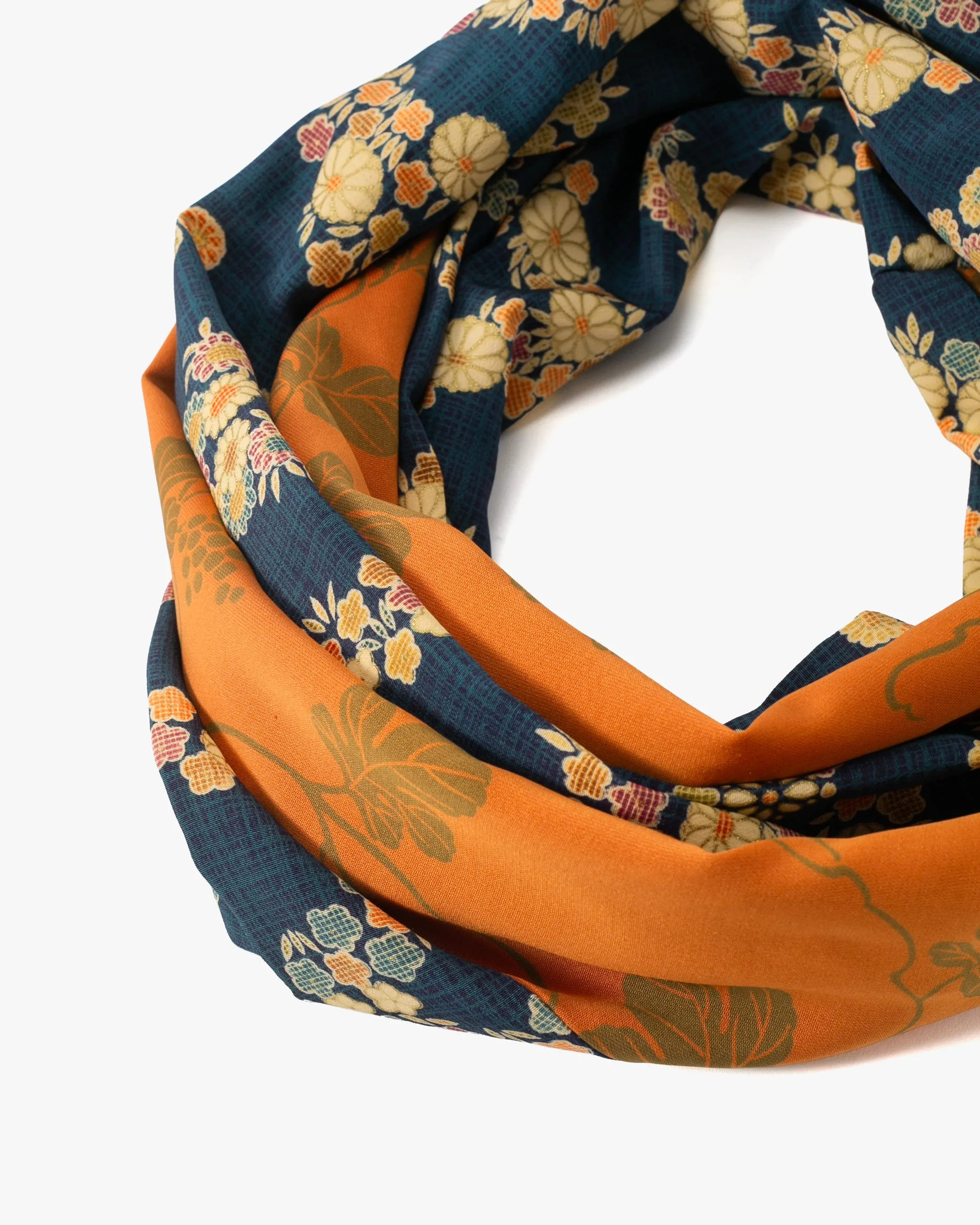 Kiriko Original Scarf, Infinity, Kimono, Navy Plaid Floral and Orange with Greenery sold by Kiriko product image thumbnail 2