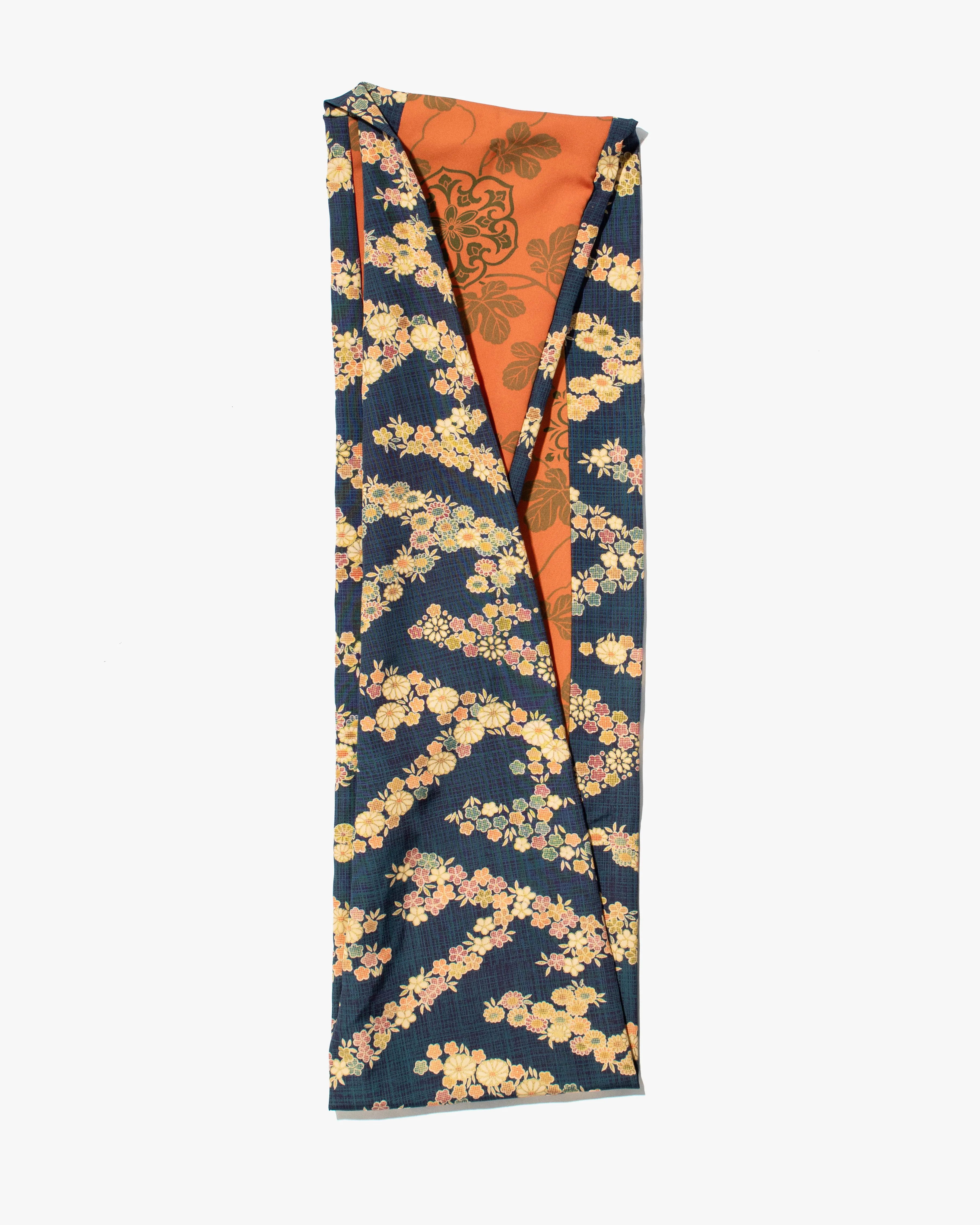 Kiriko Original Scarf, Infinity, Kimono, Navy Plaid Floral and Orange with Greenery sold by Kiriko product image thumbnail 4