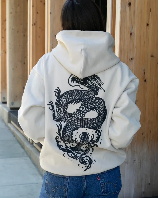 Kiriko Original Hoodie, Printed Koi-Dragon, Cream sold by Kiriko