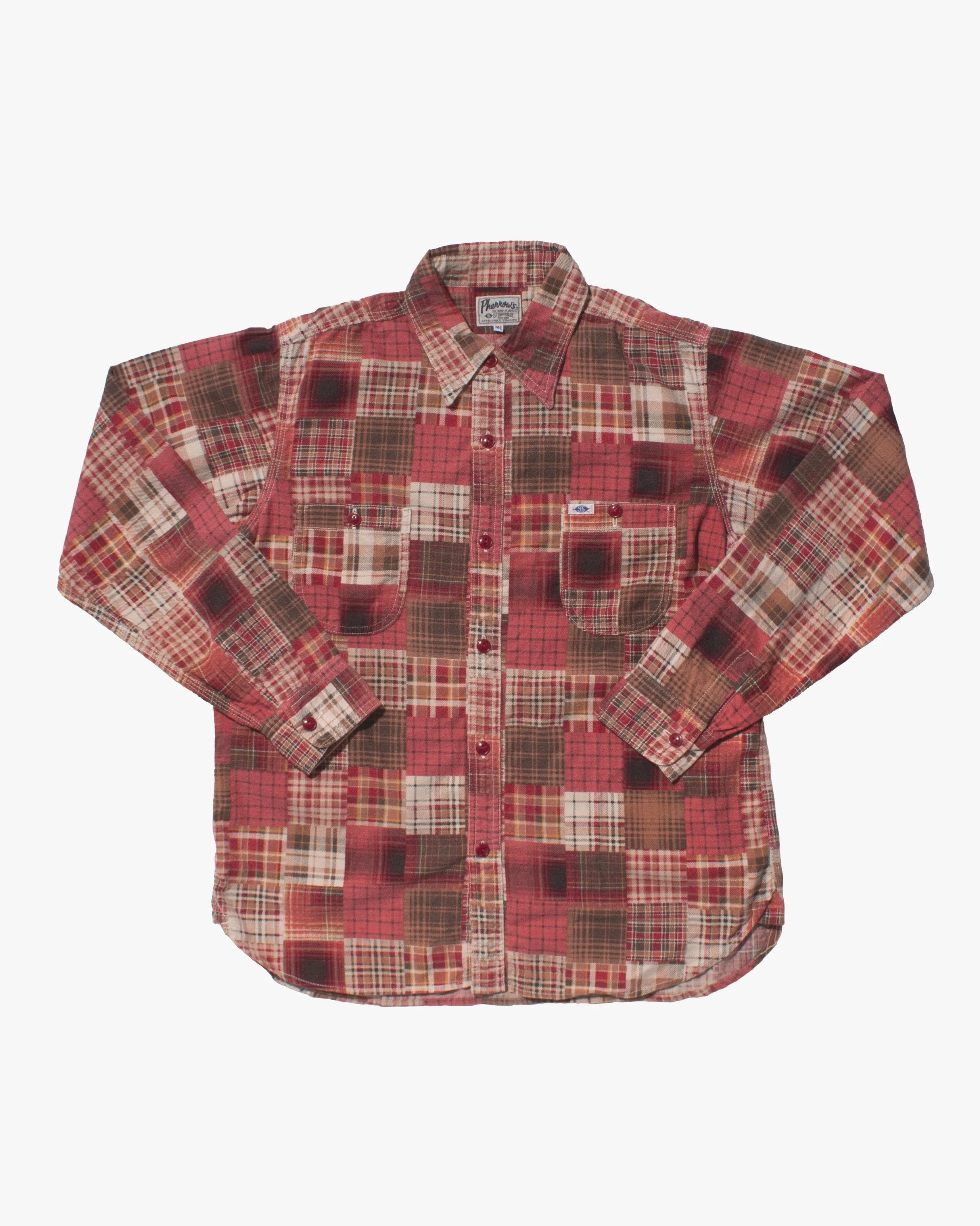 Japanese Repro Flannel Shirt, Pherrow's, Red Patchwork Plaid - M sold by Kiriko