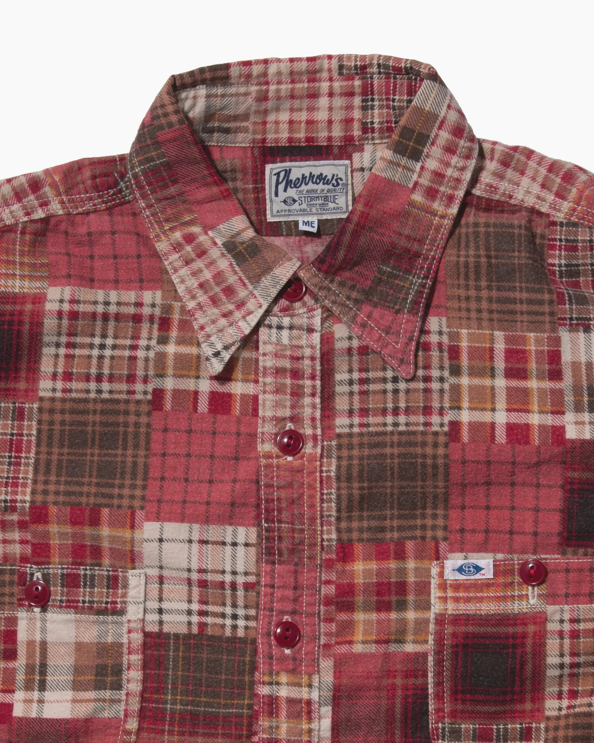 Japanese Repro Flannel Shirt, Pherrow's, Red Patchwork Plaid - M sold by Kiriko product image thumbnail 2