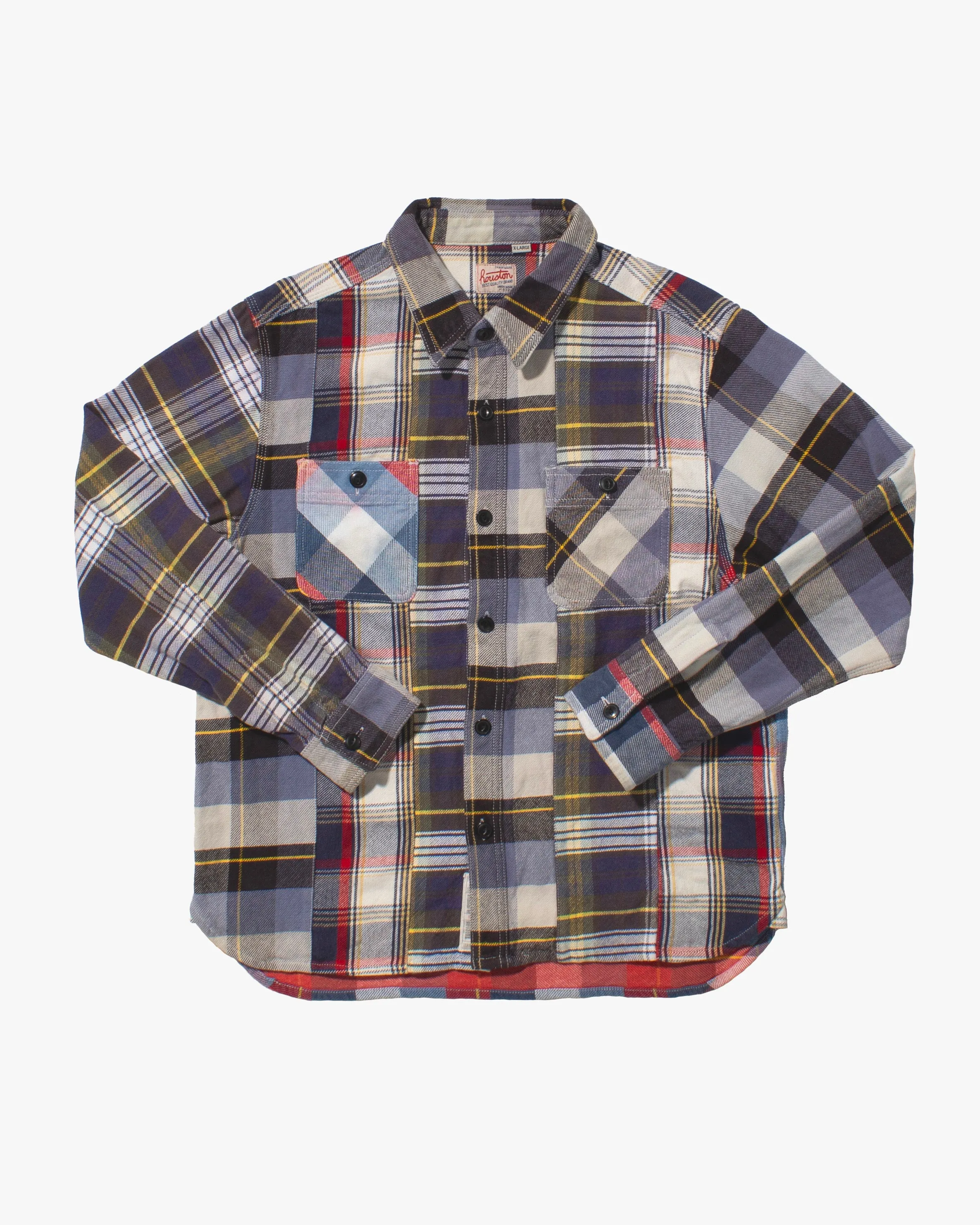 Japanese Repro Flannel Shirt, Houston, Blue and White Patchwork Plaid - XL sold by Kiriko
