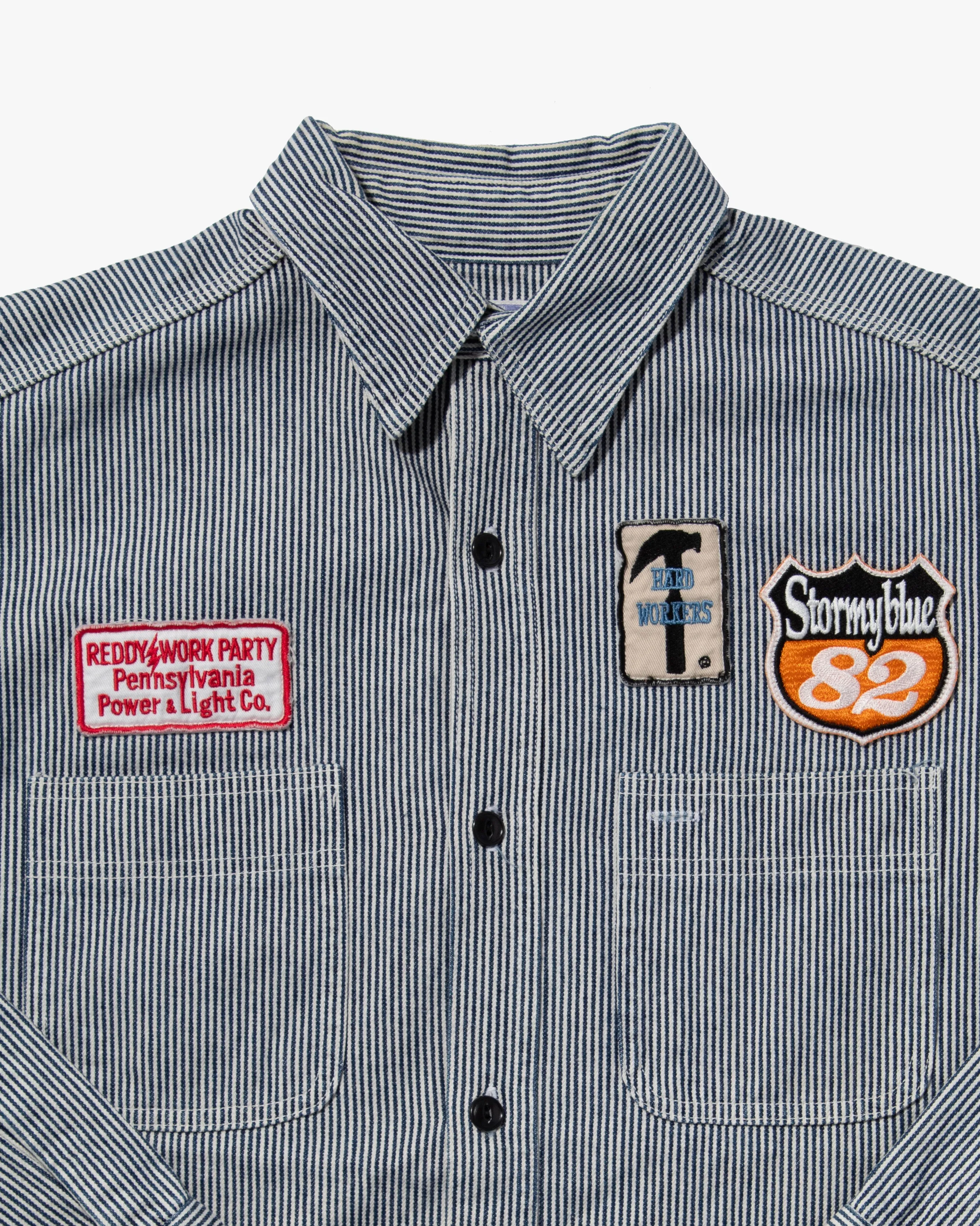Japanese Repro Longsleeve Shirt, Pherrow's, Navy Stripe with Patches - M sold by Kiriko product image thumbnail 2