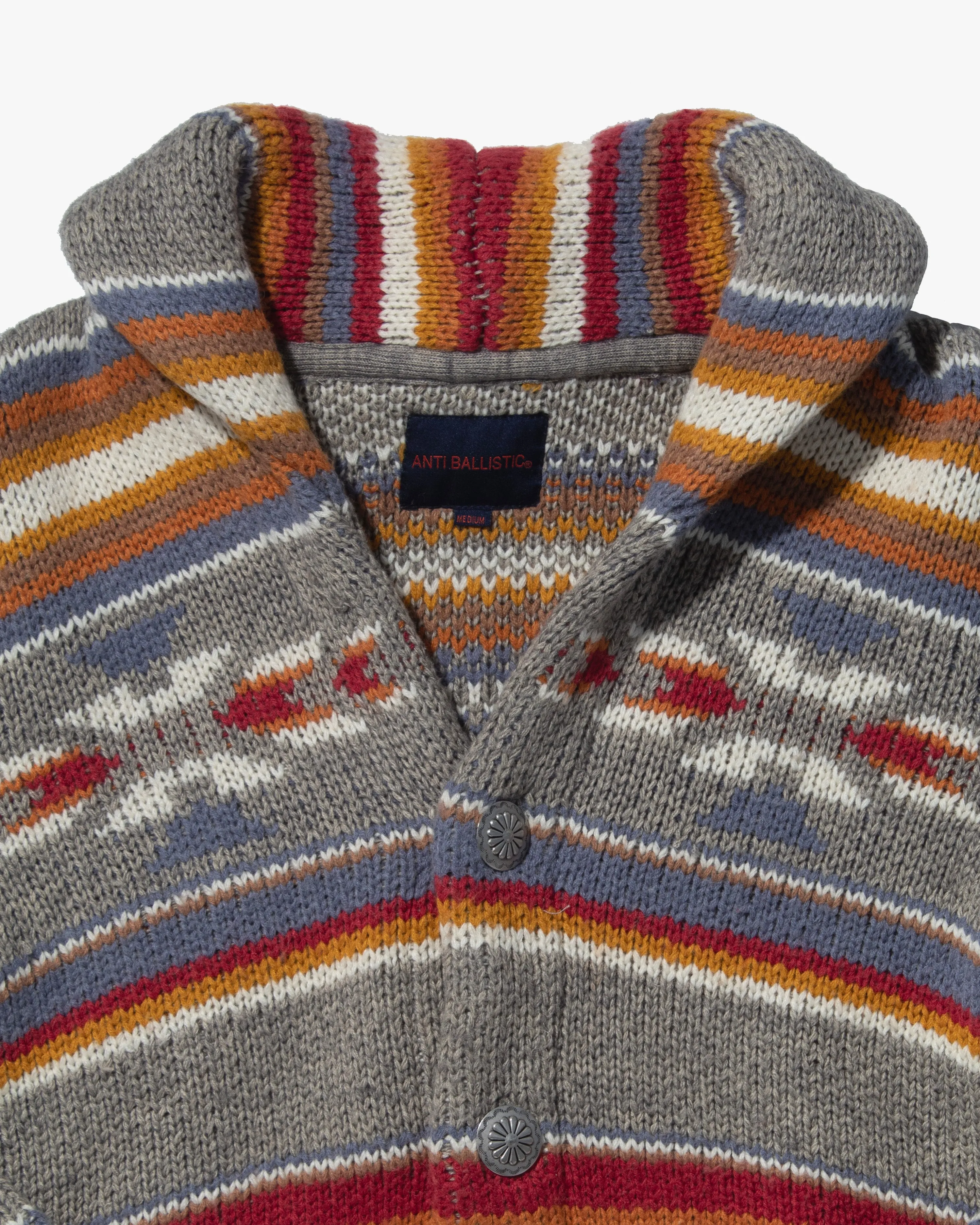 Japanese Repro Knit Cardigan, Anti Ballistic, Grey with Multicolor Stripe sold by Kiriko product image thumbnail 2