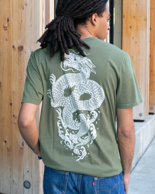 Kiriko Original Tee, 6oz Cotton, Green with Grey Koi-Dragon sold by Kiriko