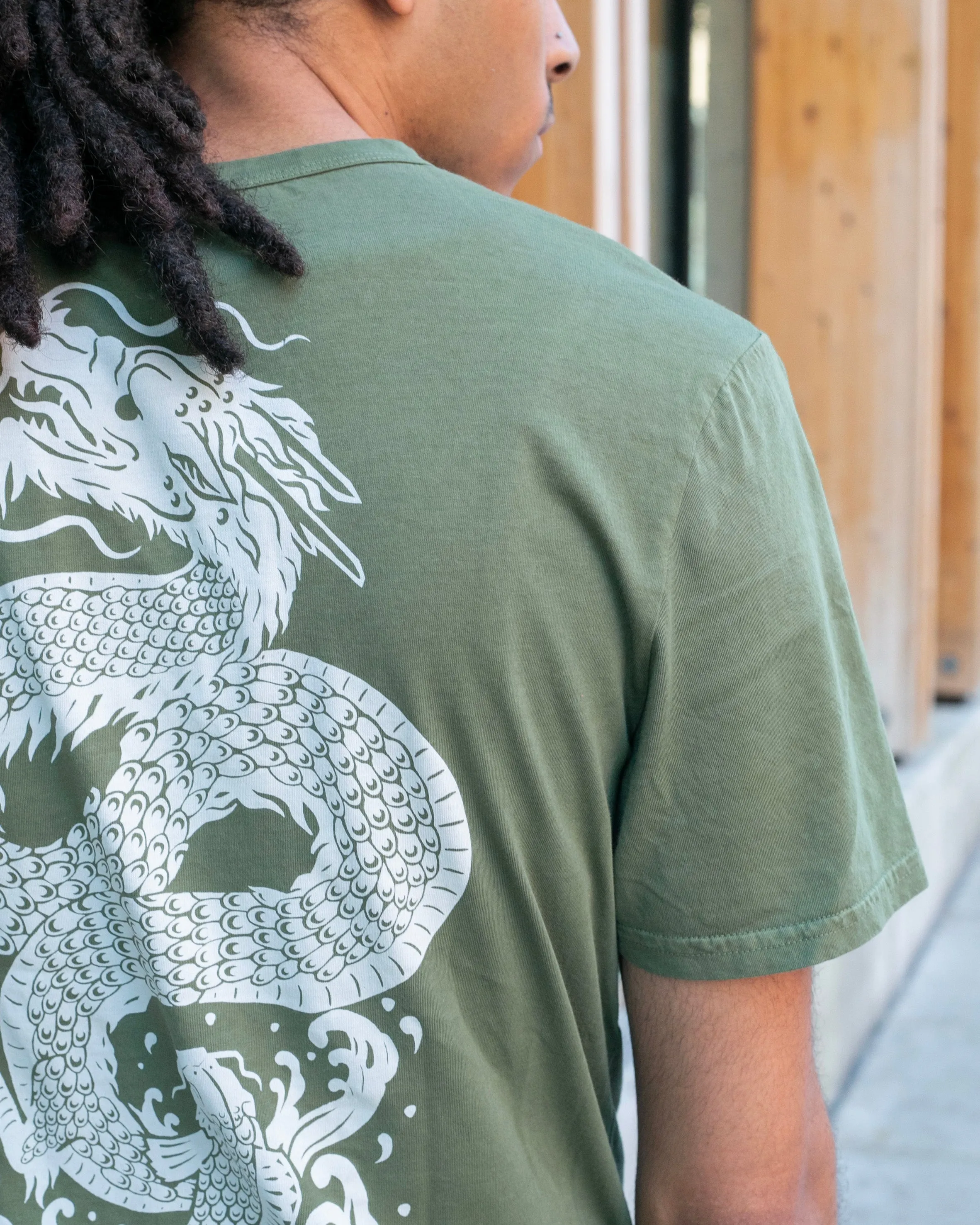 Kiriko Original Tee, 6oz Cotton, Green with Grey Koi-Dragon sold by Kiriko product image thumbnail 3