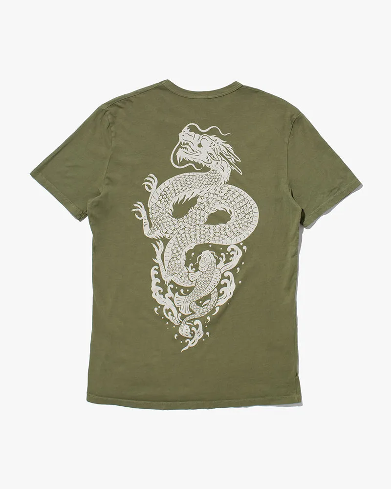 Kiriko Original Tee, 6oz Cotton, Green with Grey Koi-Dragon sold by Kiriko product image thumbnail 5