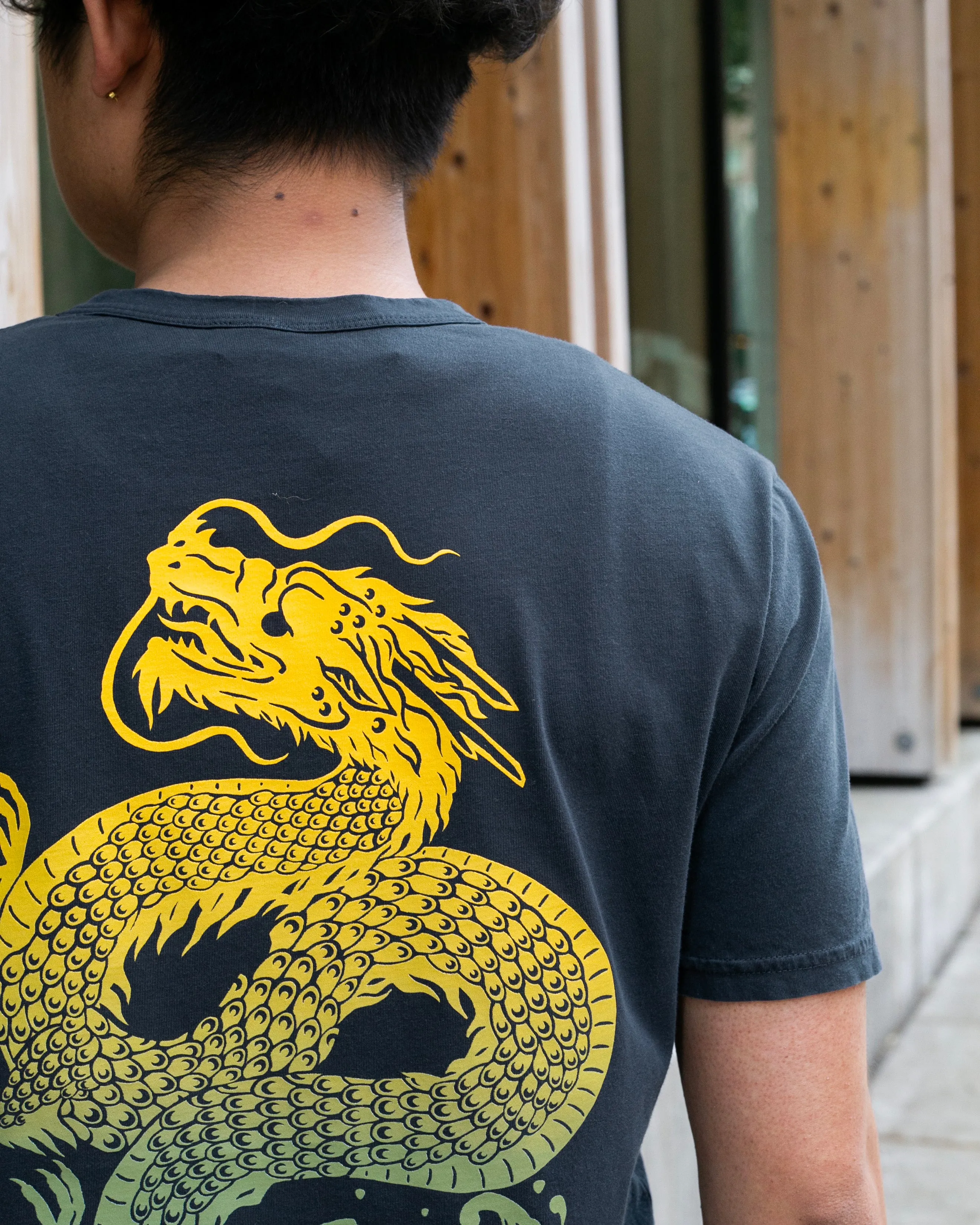 Kiriko Original Tee, 6 oz Cotton, Dark Teal with Yellow Gradient Koi-Dragon sold by Kiriko product image thumbnail 4