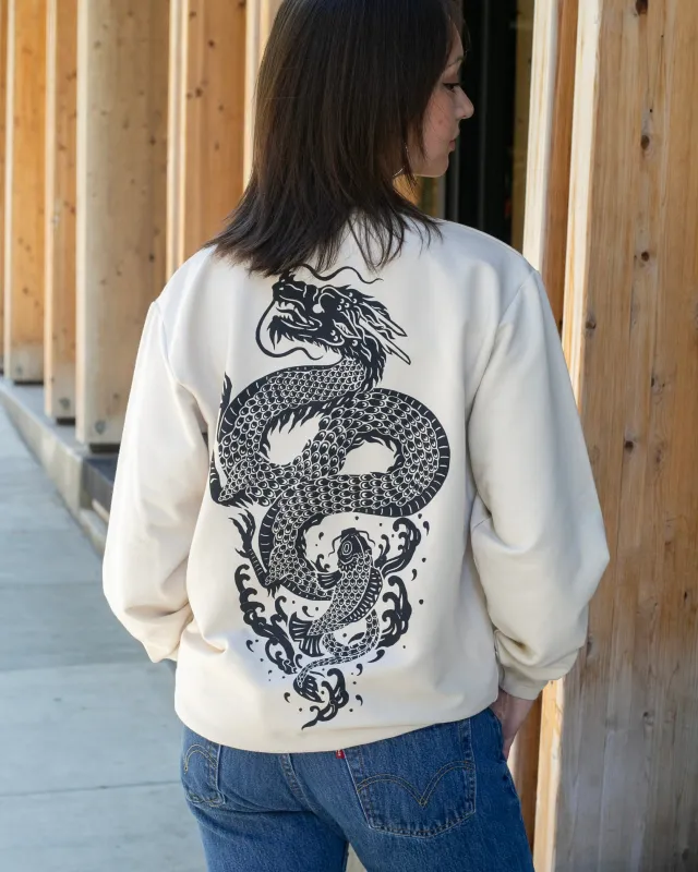Kiriko Original Crewneck, Printed Koi-Dragon, Cream sold by Kiriko
