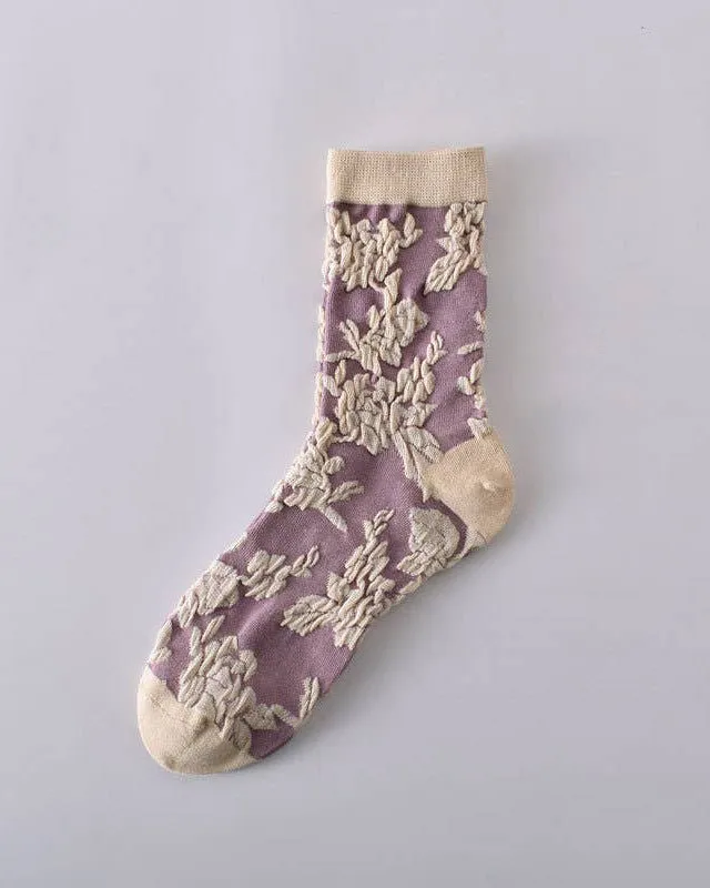Tourtiwi, Mid-Calf Socks, Retro Embossed Three-Dimensional Pattern sold by Kiriko