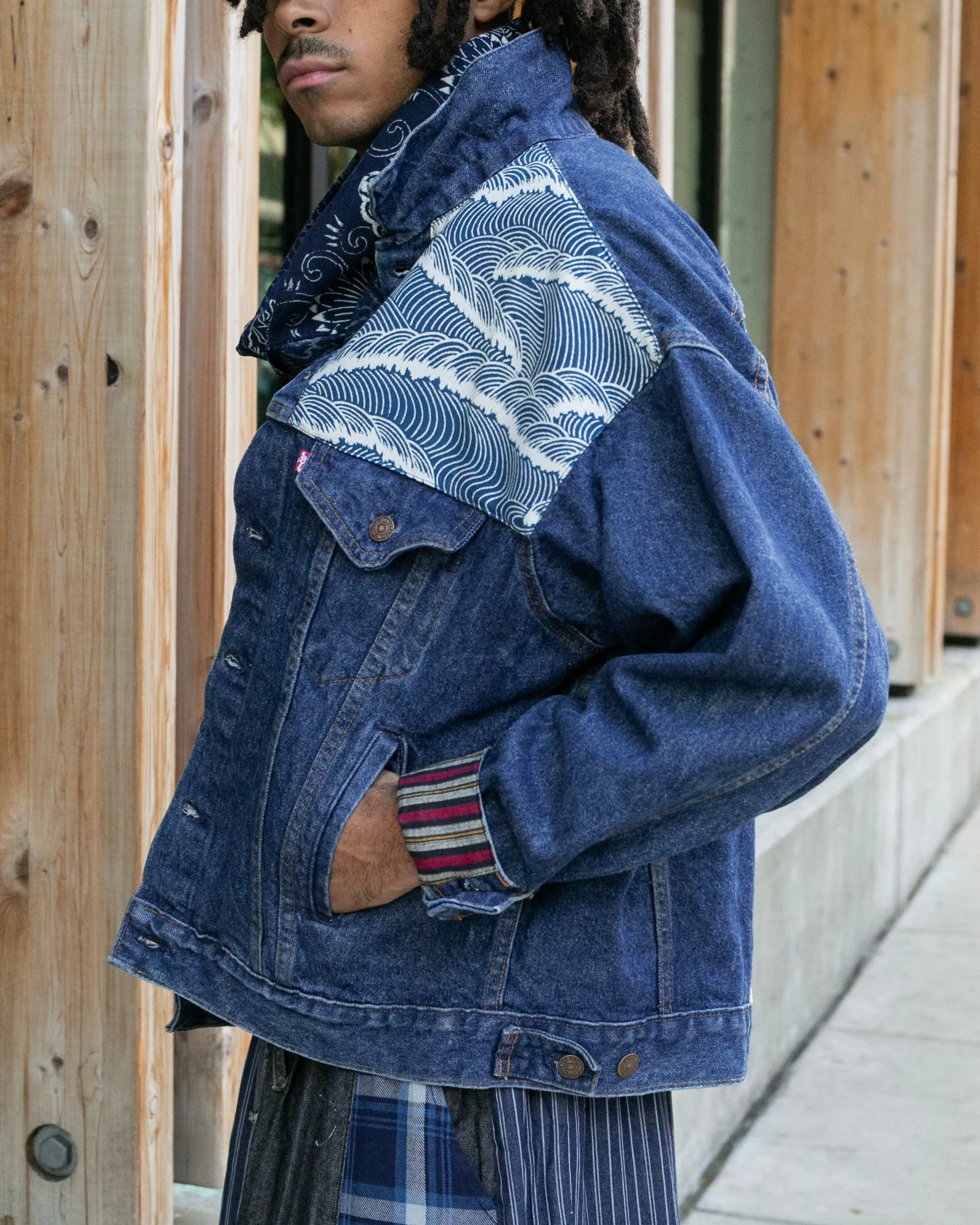 Kiriko Original Jacket, Oversized Levi's Denim with Obi, Dark Wash with Warm Tone Obi sold by Kiriko