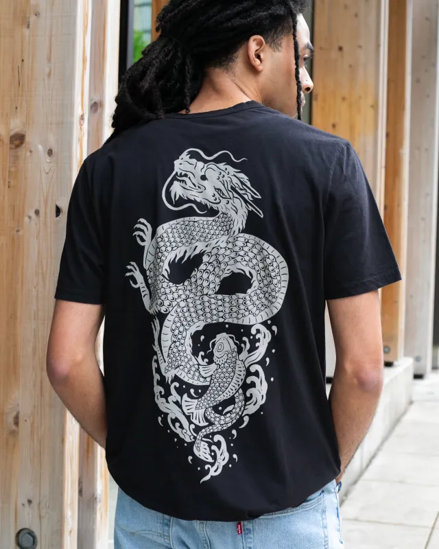 Kiriko Original Tee, 6 oz Cotton, Black with Cool Grey Koi-Dragon sold by Kiriko