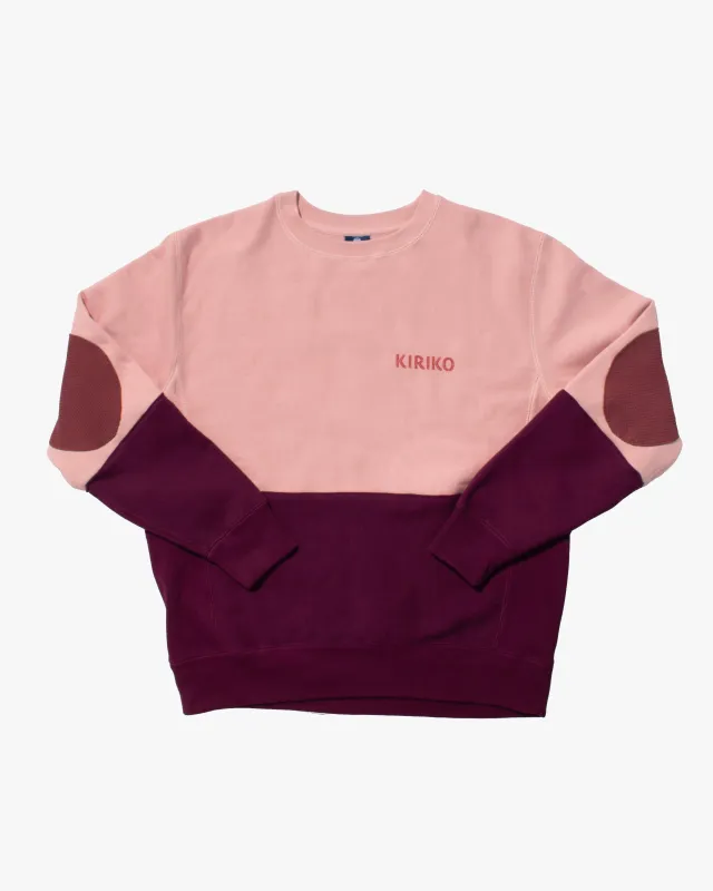 Kiriko Original Crewneck, Printed Ainu, Two-Tone, Light Pink with Maroon sold by Kiriko