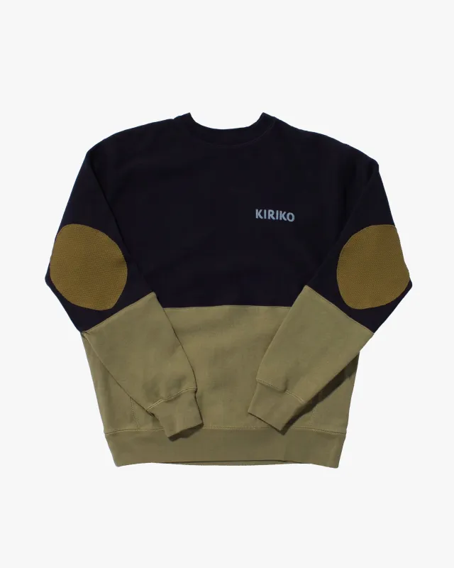 Kiriko Original Crewneck, Printed Ainu, Two-Tone, Navy with Olive sold by Kiriko