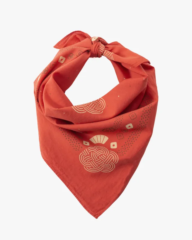 Kiriko Original Screen Printed, Custom-Dyed Bandana, Mizuhiki - Red sold by Kiriko