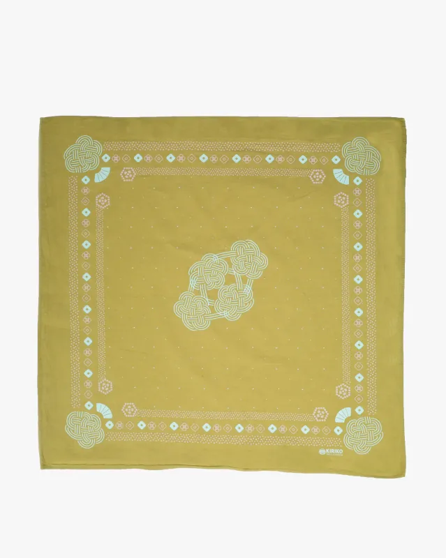 Kiriko Original Screen Printed, Custom-Dyed Bandana, Mizuhiki - Green sold by Kiriko