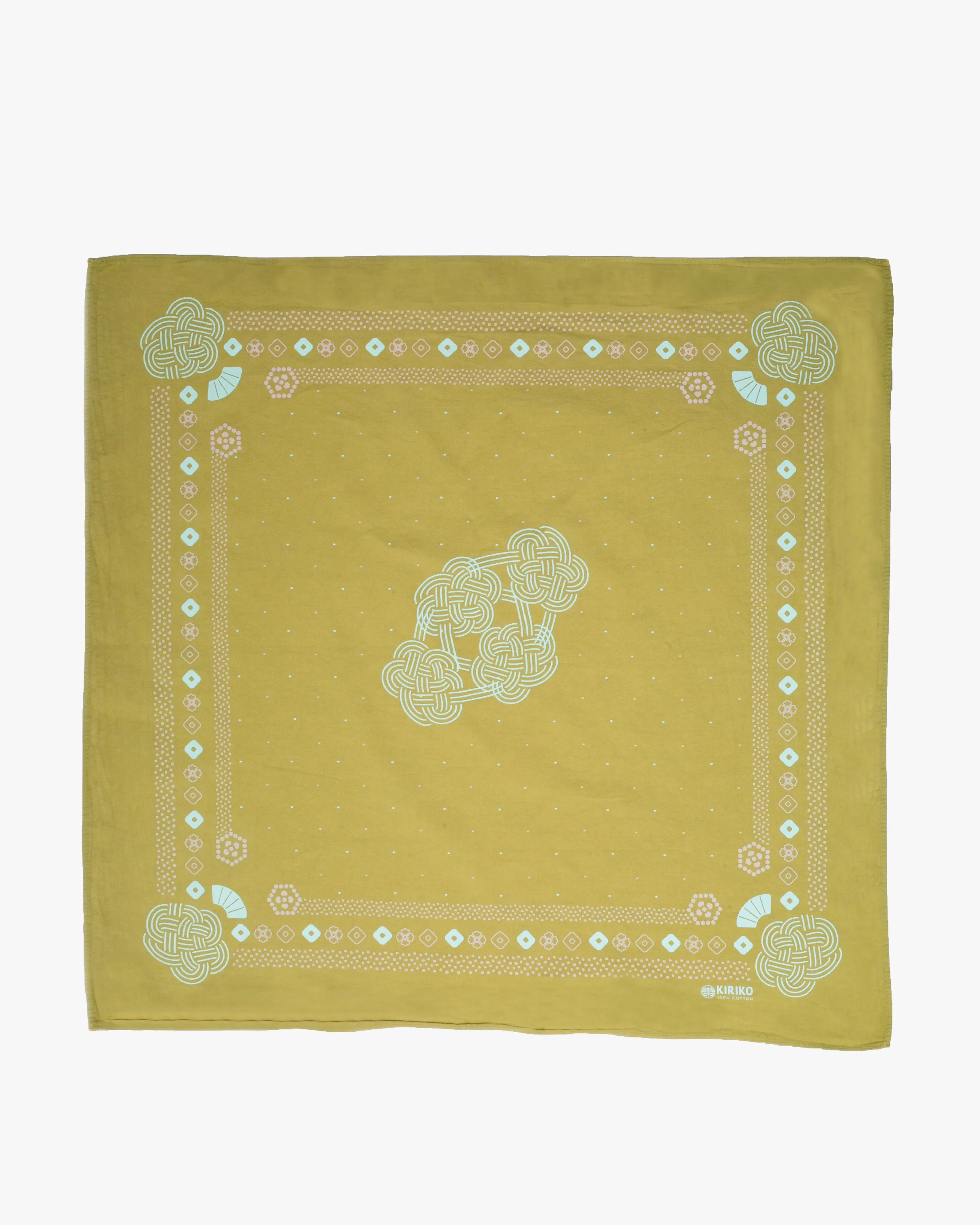 Kiriko Original Screen Printed, Custom-Dyed Bandana, Mizuhiki - Green sold by Kiriko