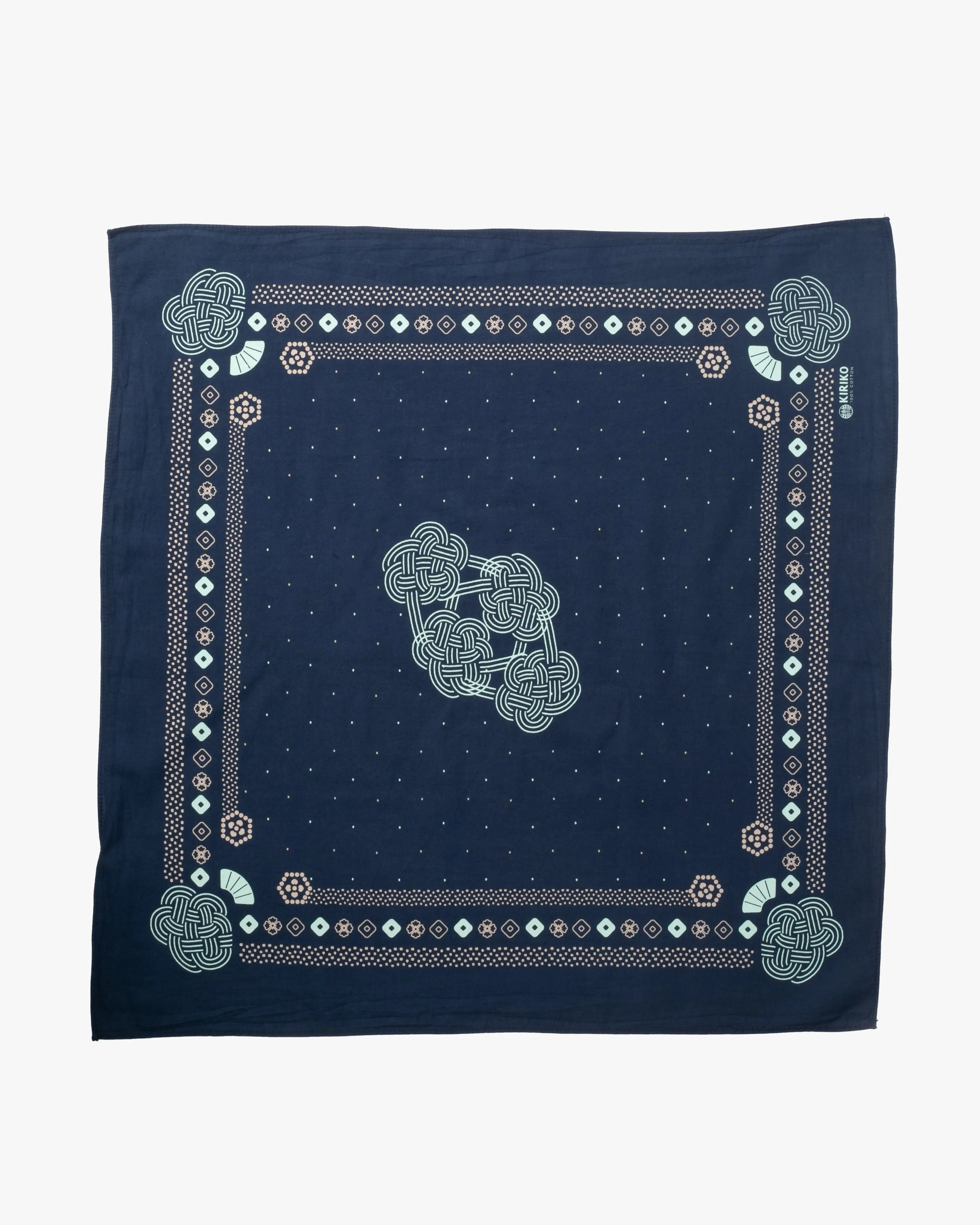 Kiriko Original Screen Printed, Custom-Dyed Bandana, Mizuhiki - Navy sold by Kiriko product image thumbnail 2