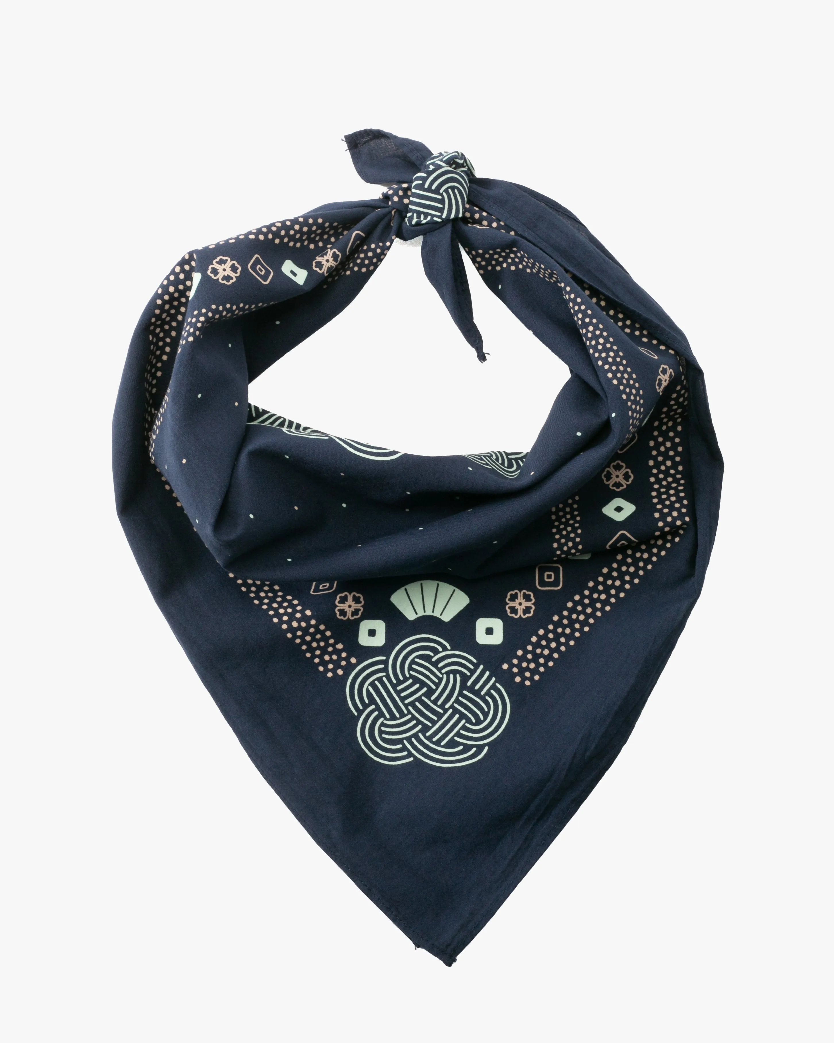 Kiriko Original Screen Printed, Custom-Dyed Bandana, Mizuhiki - Navy sold by Kiriko product image thumbnail 4