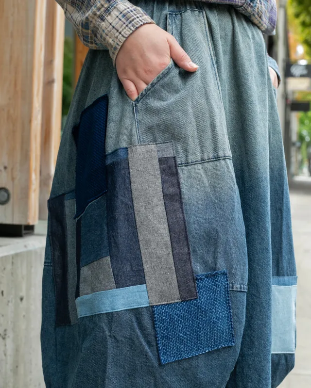 Kiriko Original Skirt, Washed Indigo Patched sold by Kiriko