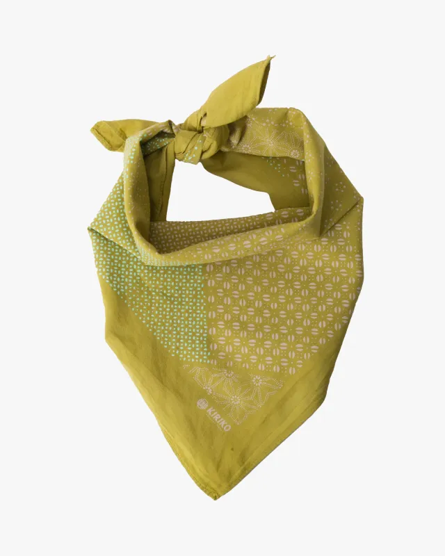 Kiriko Original Screen Printed, Custom-Dyed Bandana, Katazome Multi - Green sold by Kiriko