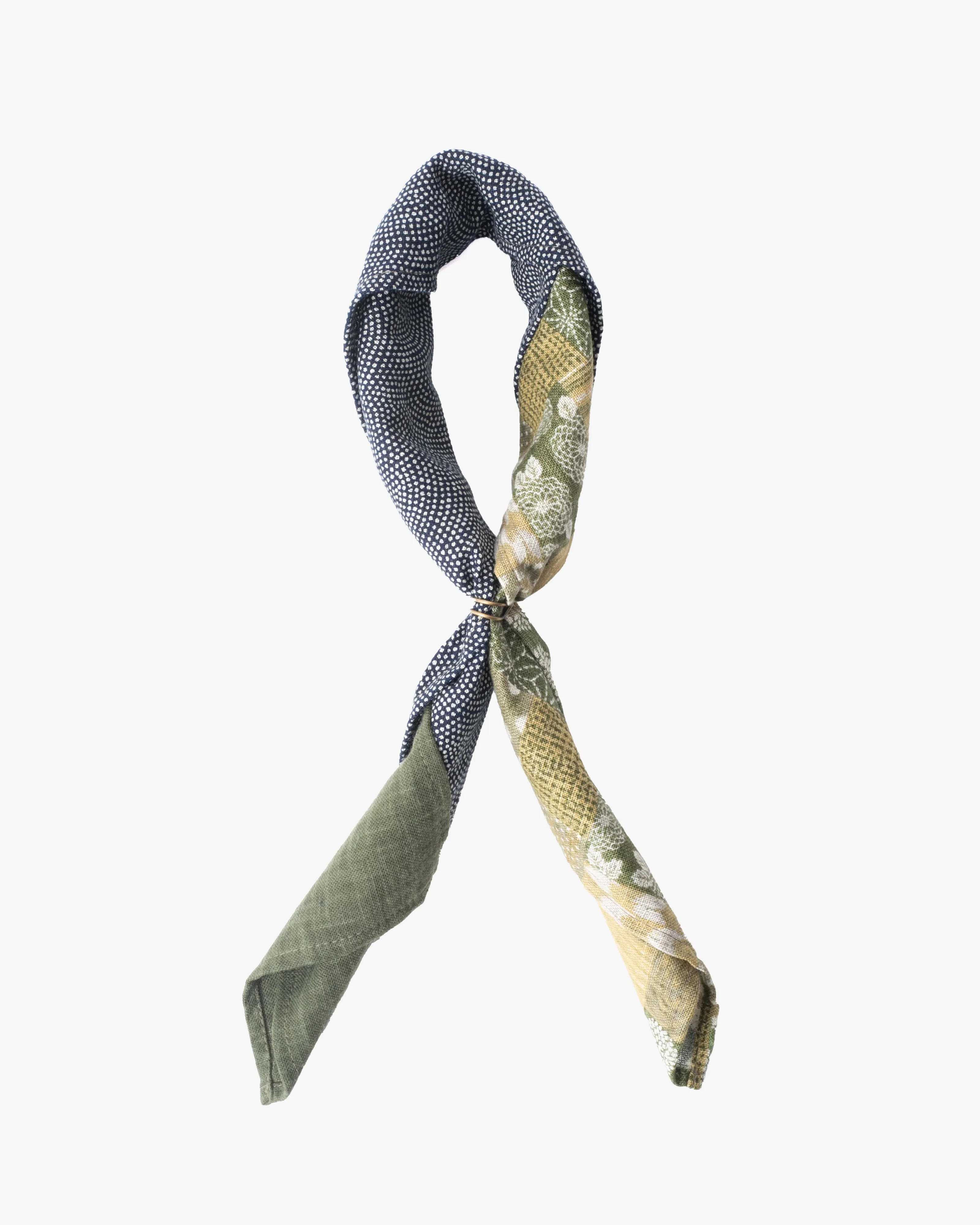 Kiriko Original Bandana, Patchwork, Bamboo Shima, Matsuba Patchwork with Dotted Seigaiha and Small Green Asanoha sold by Kiriko product image thumbnail 3