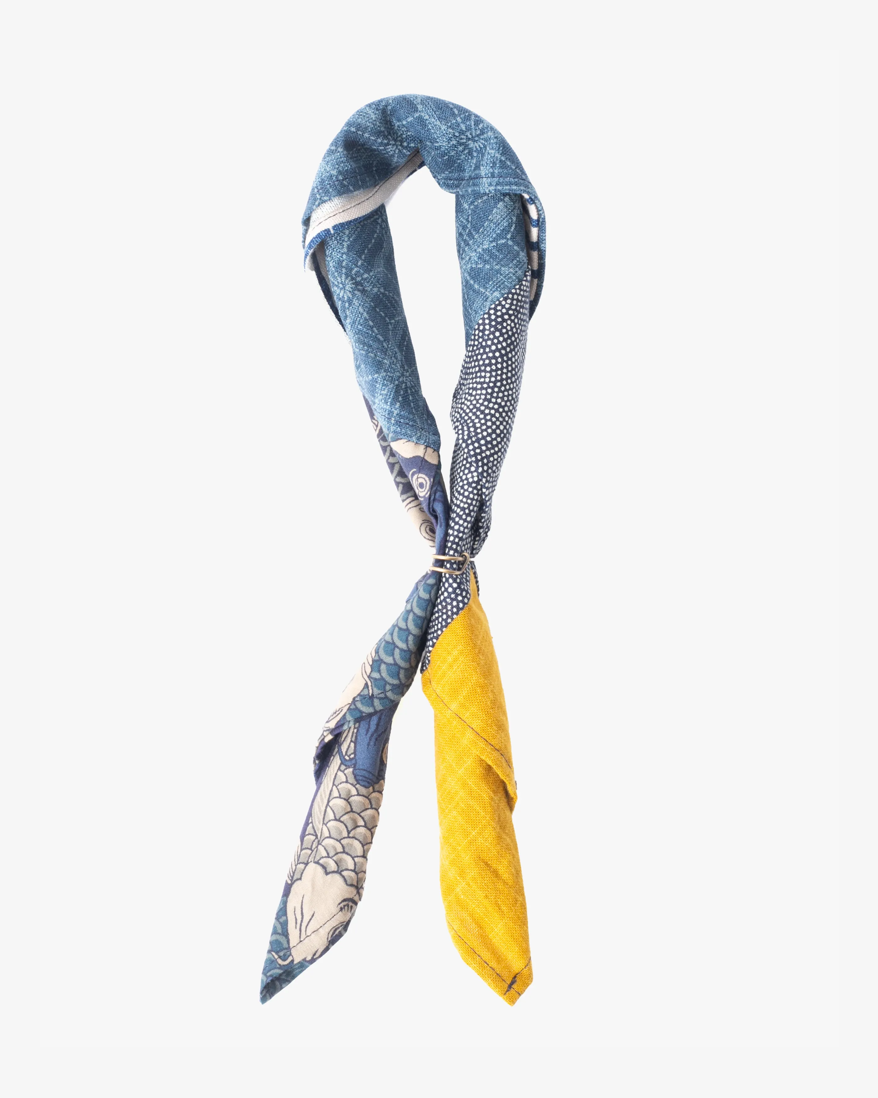 Kiriko Original Bandana, Patchwork, Bamboo Shima, Blue Koi with Dotted Seigaiha and Blue Dotted Asanoha sold by Kiriko product image thumbnail 3