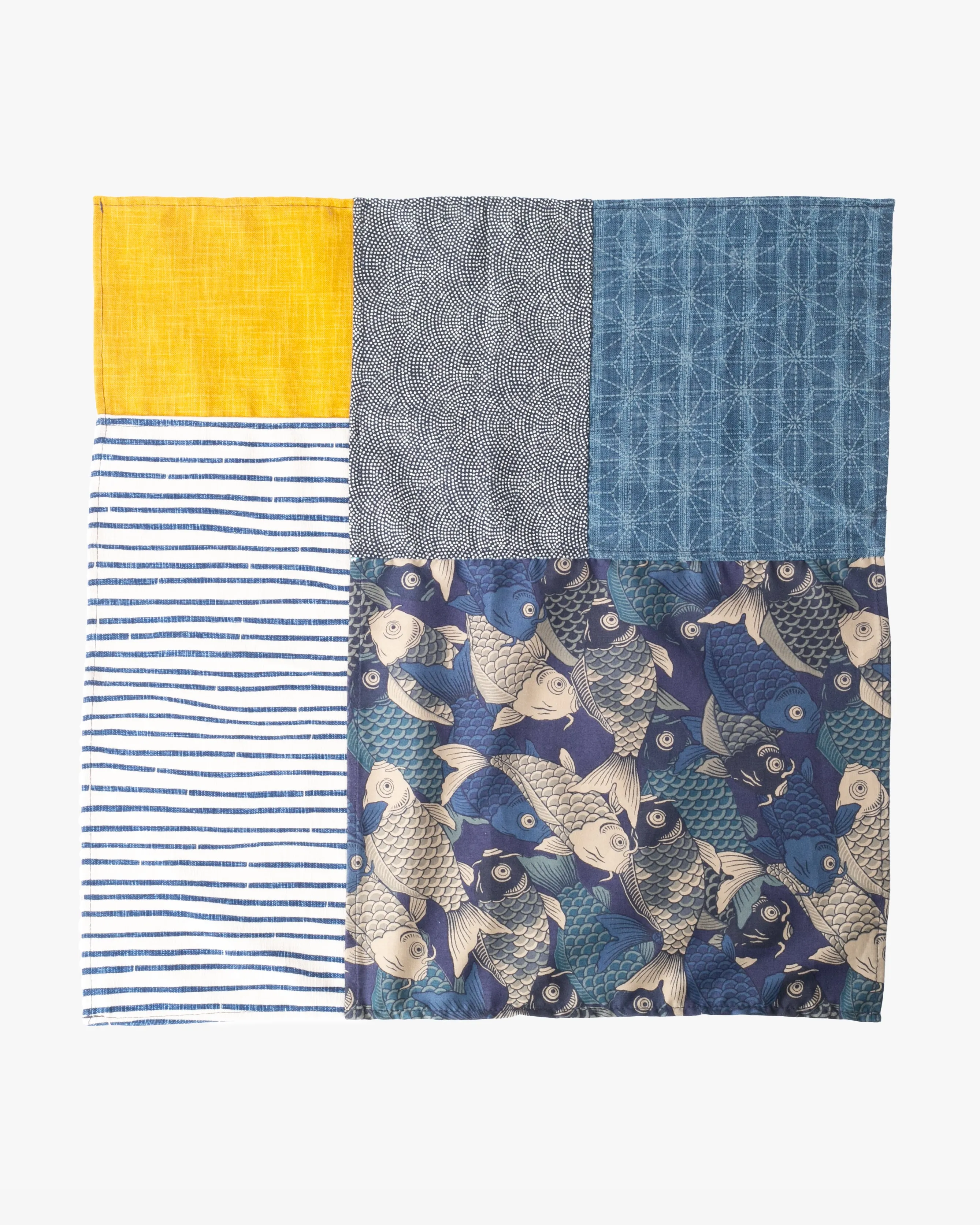 Kiriko Original Bandana, Patchwork, Bamboo Shima, Blue Koi with Dotted Seigaiha and Blue Dotted Asanoha sold by Kiriko product image thumbnail 4