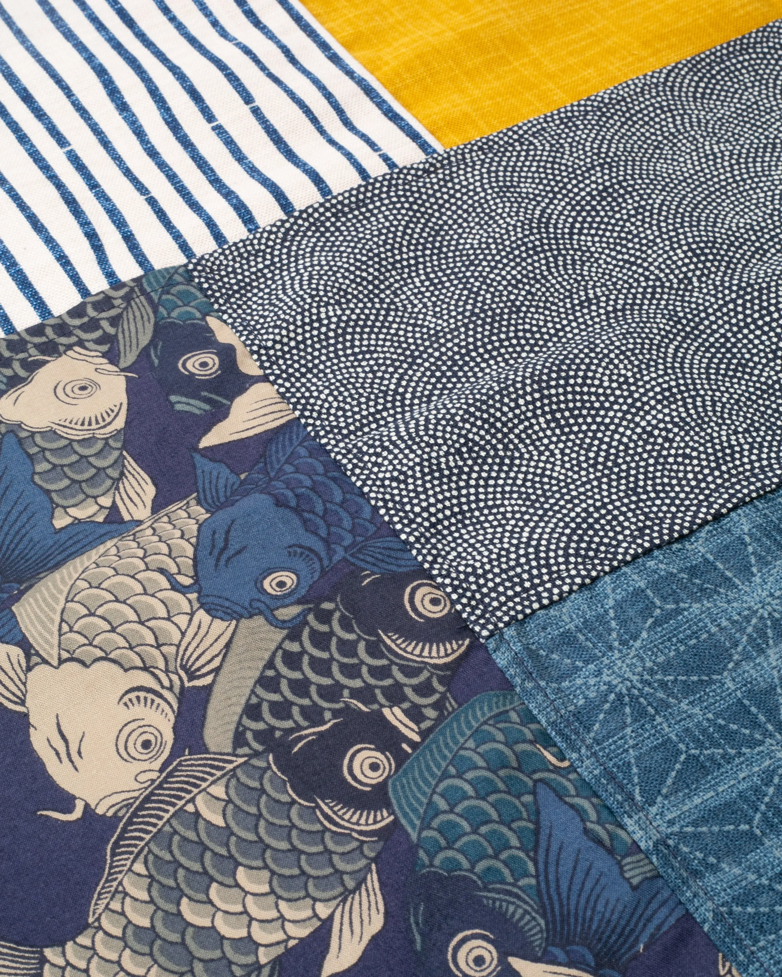 Kiriko Original Bandana, Patchwork, Bamboo Shima, Blue Koi with Dotted Seigaiha and Blue Dotted Asanoha sold by Kiriko product image thumbnail 2