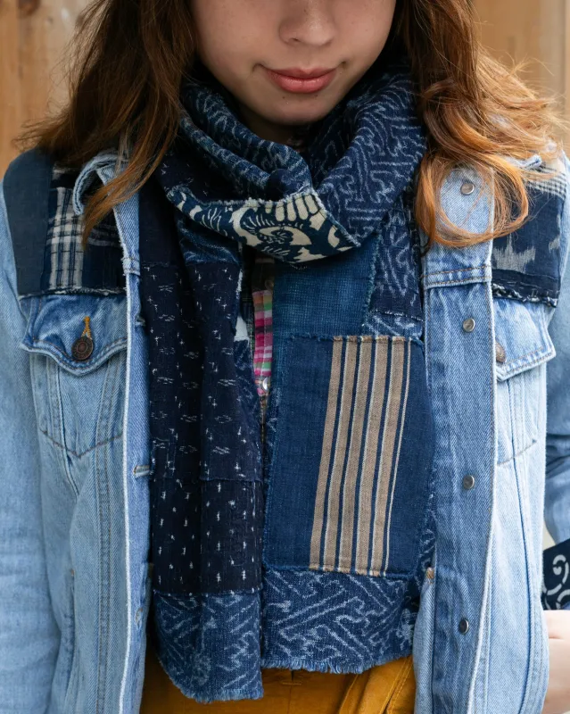 Kiriko Original Scarf, Patched Boro, Indigo, 32 sold by Kiriko