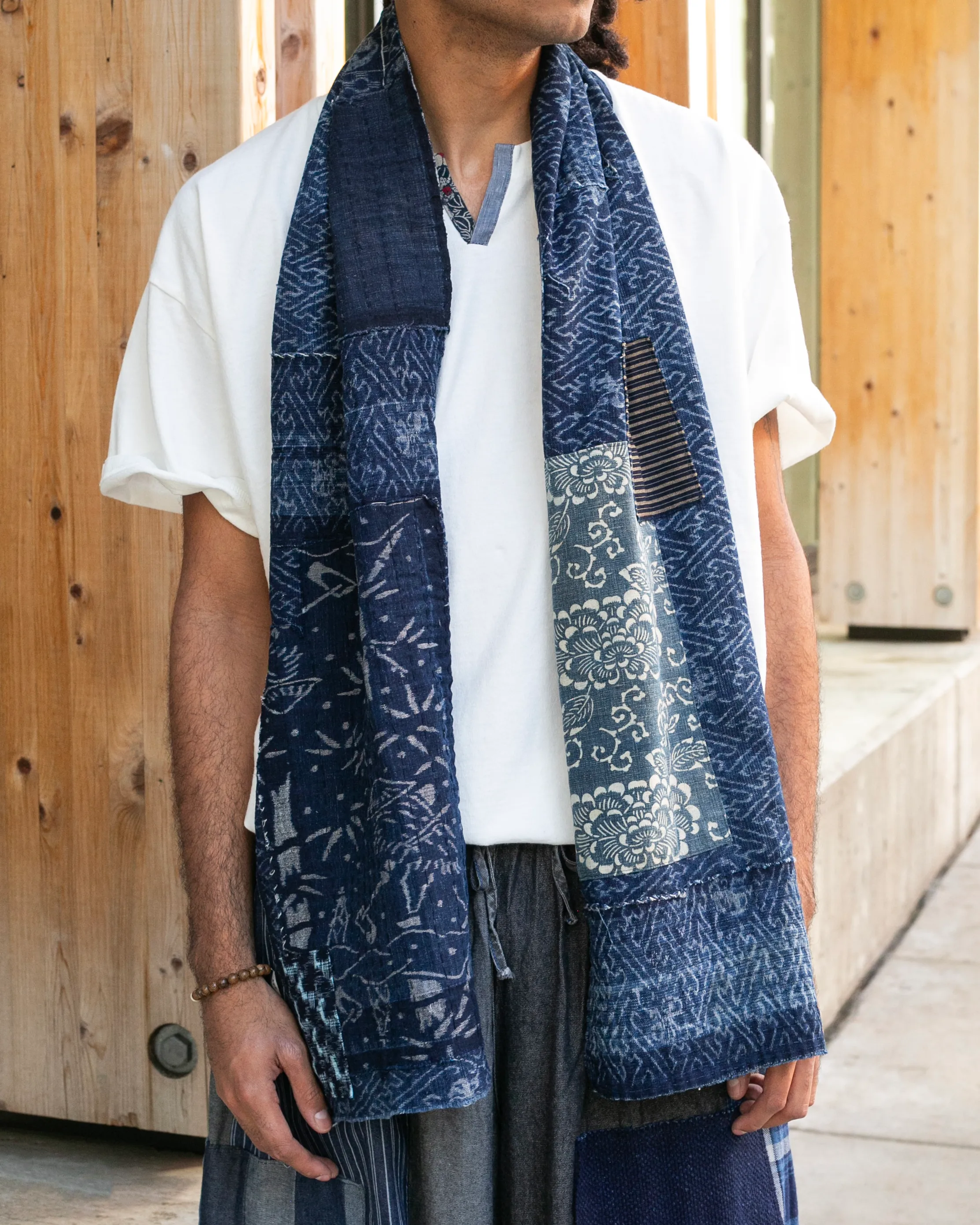 Kiriko Original Scarf, Patched Boro, Fully Hand Sashiko-Stitched, Indigo, 30 sold by Kiriko