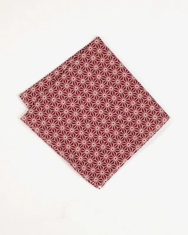 Kiriko Original Pocket Square, Burgundy Asanoha sold by Kiriko
