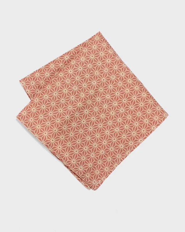 Kiriko Original Pocket Square, Coral Pink Asanoha made by Kiriko