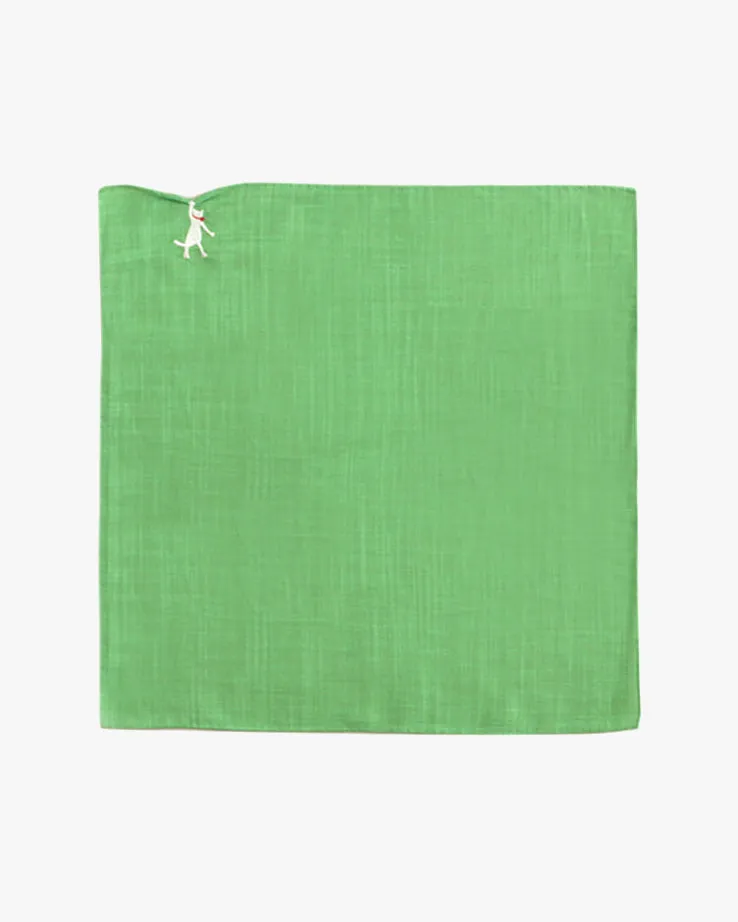 Japanese Handkerchief, Hikkomi, Green with White Cat sold by Kiriko product image thumbnail 4