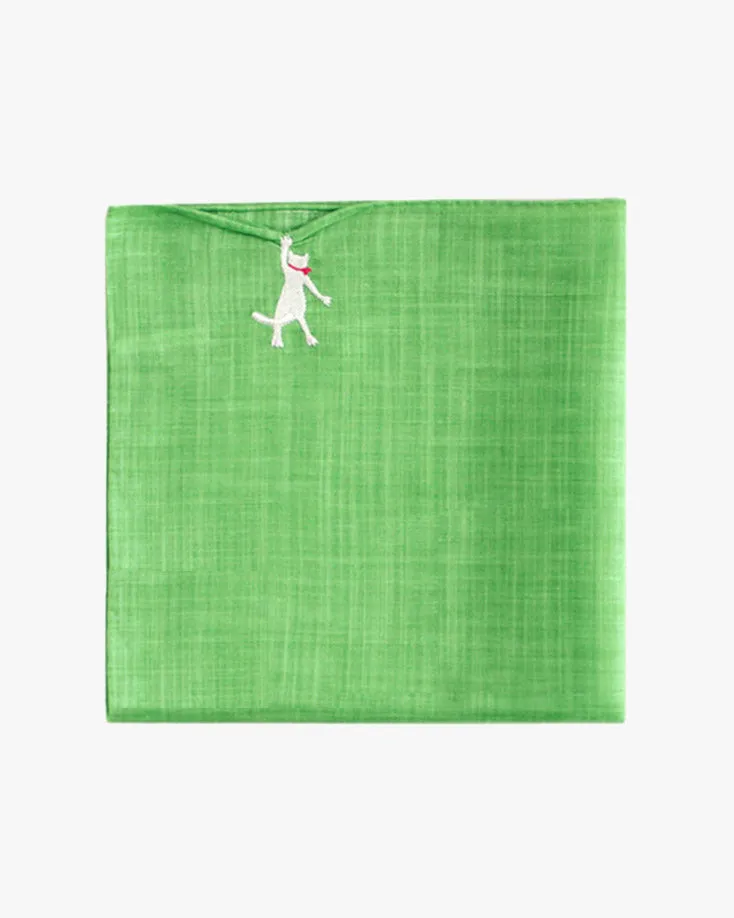 Japanese Handkerchief, Hikkomi, Green with White Cat sold by Kiriko product image thumbnail 3