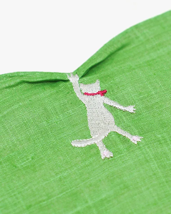 Japanese Handkerchief, Hikkomi, Green with White Cat sold by Kiriko product image thumbnail 2